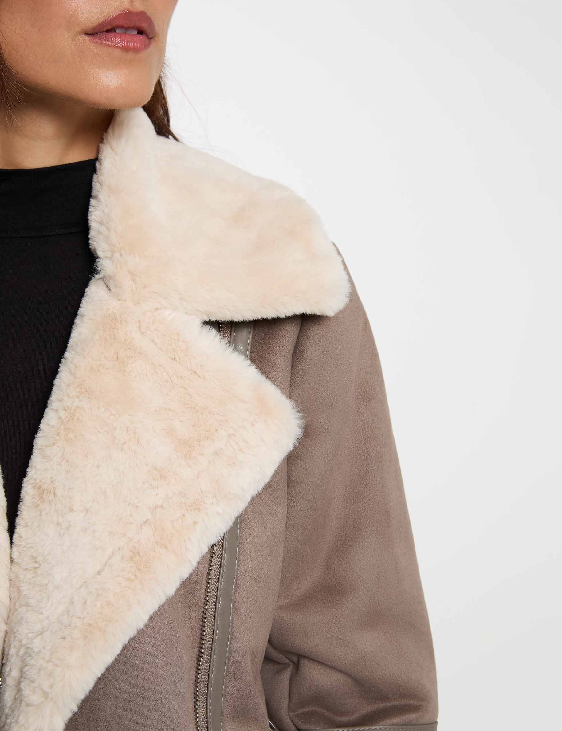 Blouson zipp&eacute; su&eacute;dine taupe femme