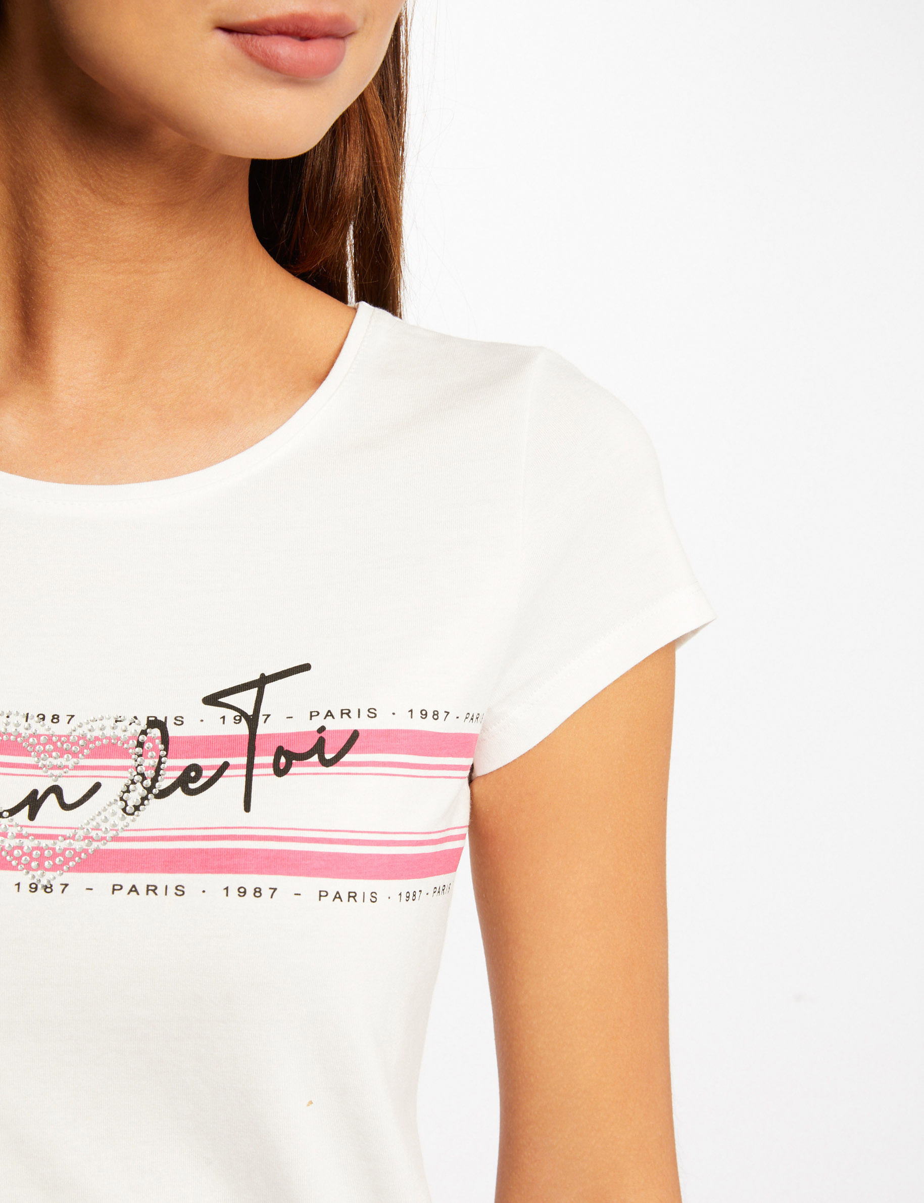 T-shirt manches courtes à inscription fuchsia femme