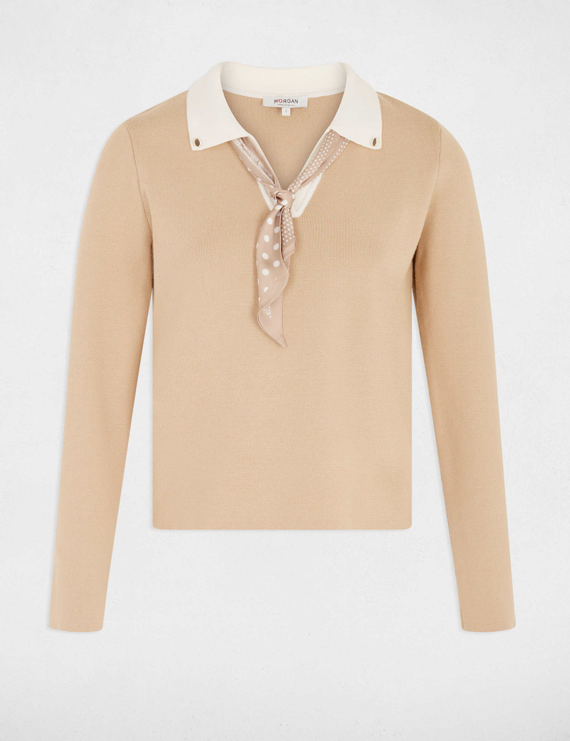 Pull col &agrave; revers beige femme