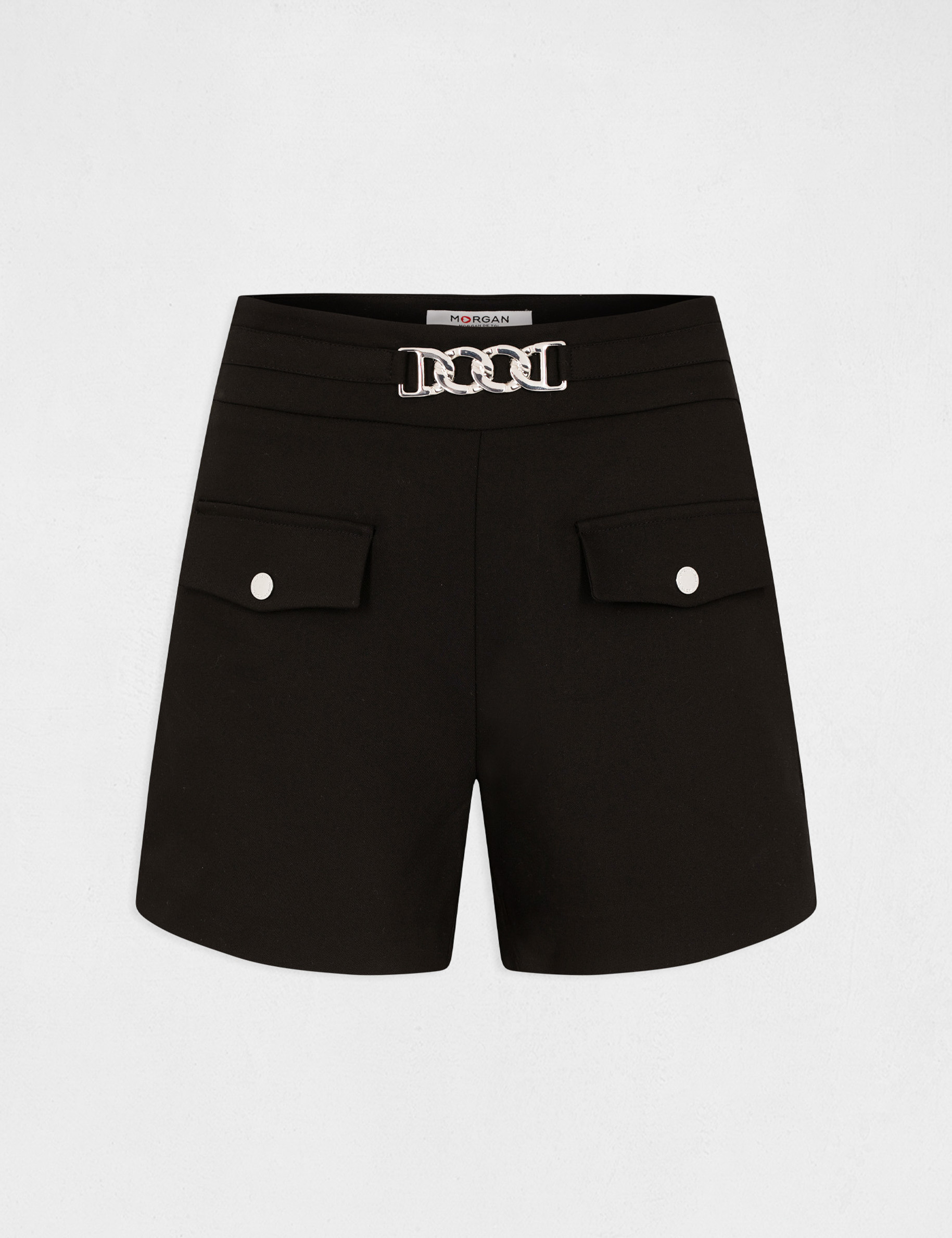 short droit taille haute avec ornement noir femme Short droit taille haute avec ornement noir femme
