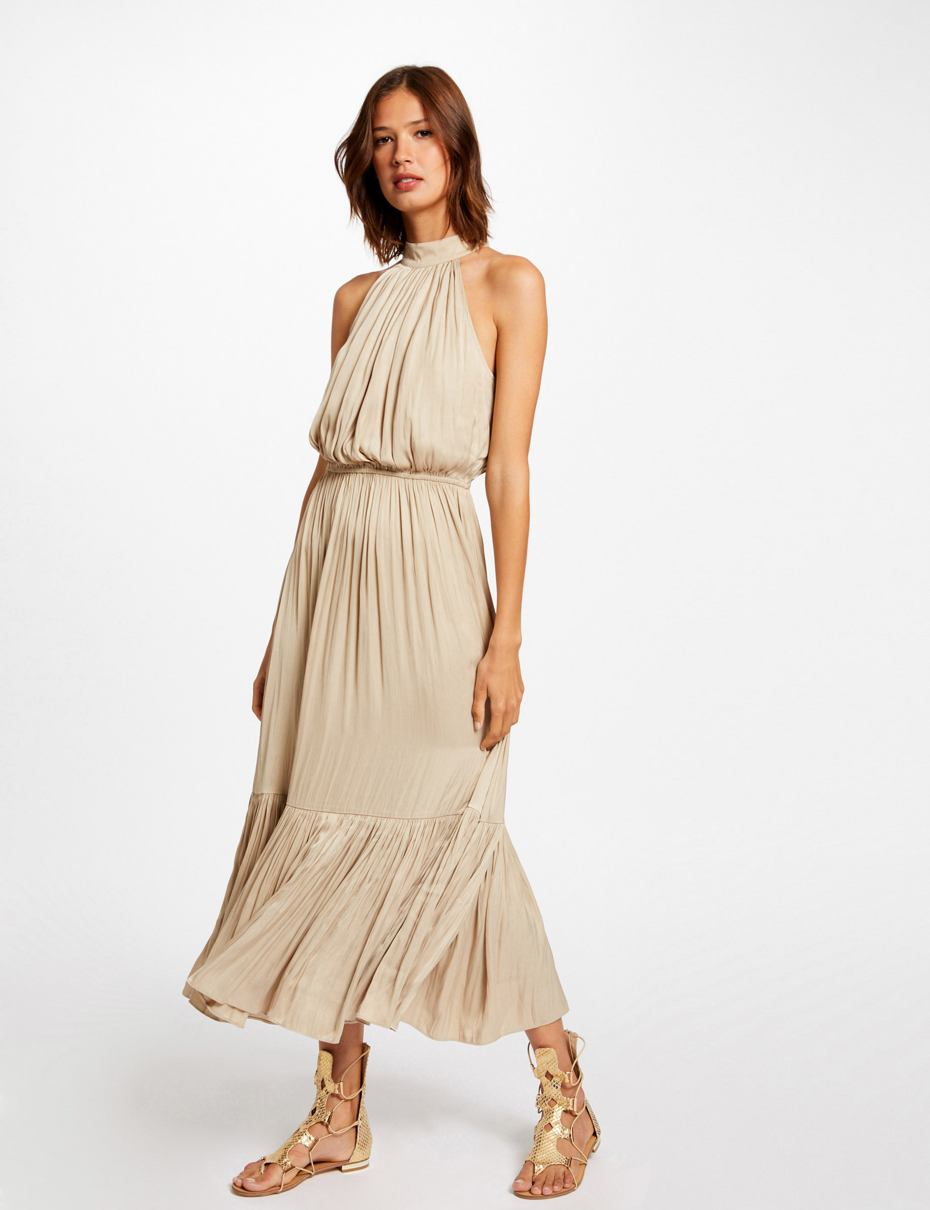 Robe longue évasée fluide sable femme Robe longue évasée fluide sable femme