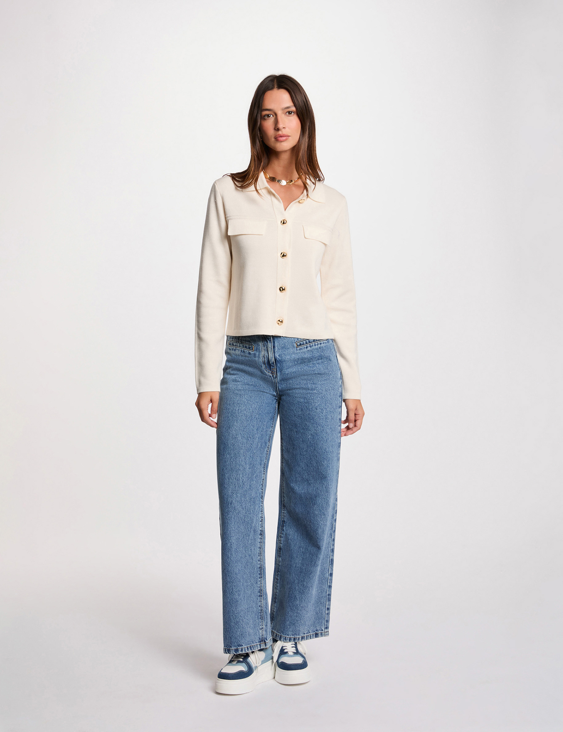 Gilet manches longues ivoire femme