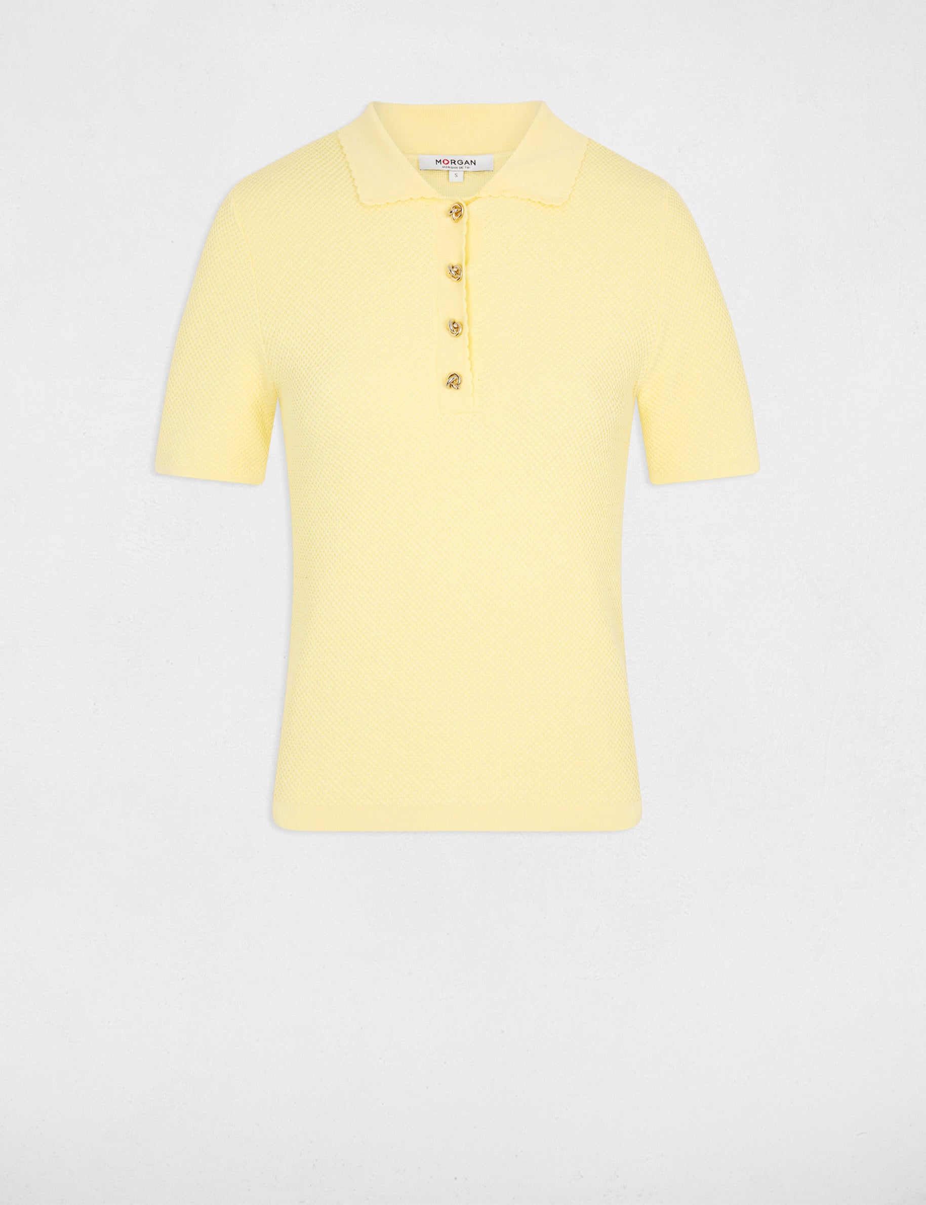 Pull ajust&eacute; col &agrave; revers jaune pastel femme