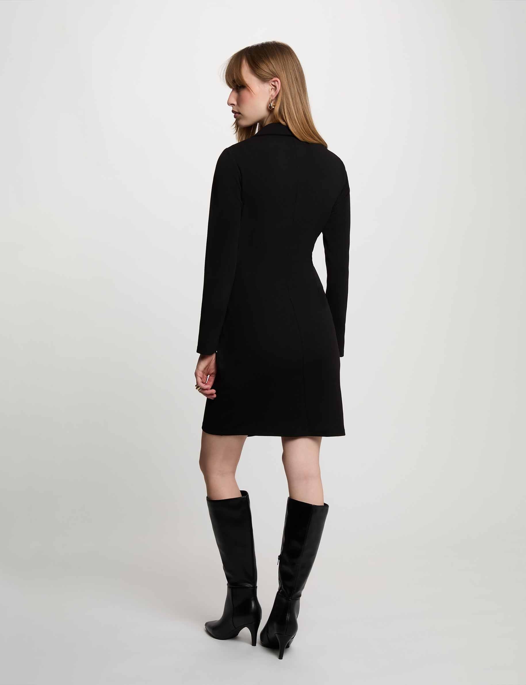 Robe cr&ecirc;pe col &agrave; revers noir femme