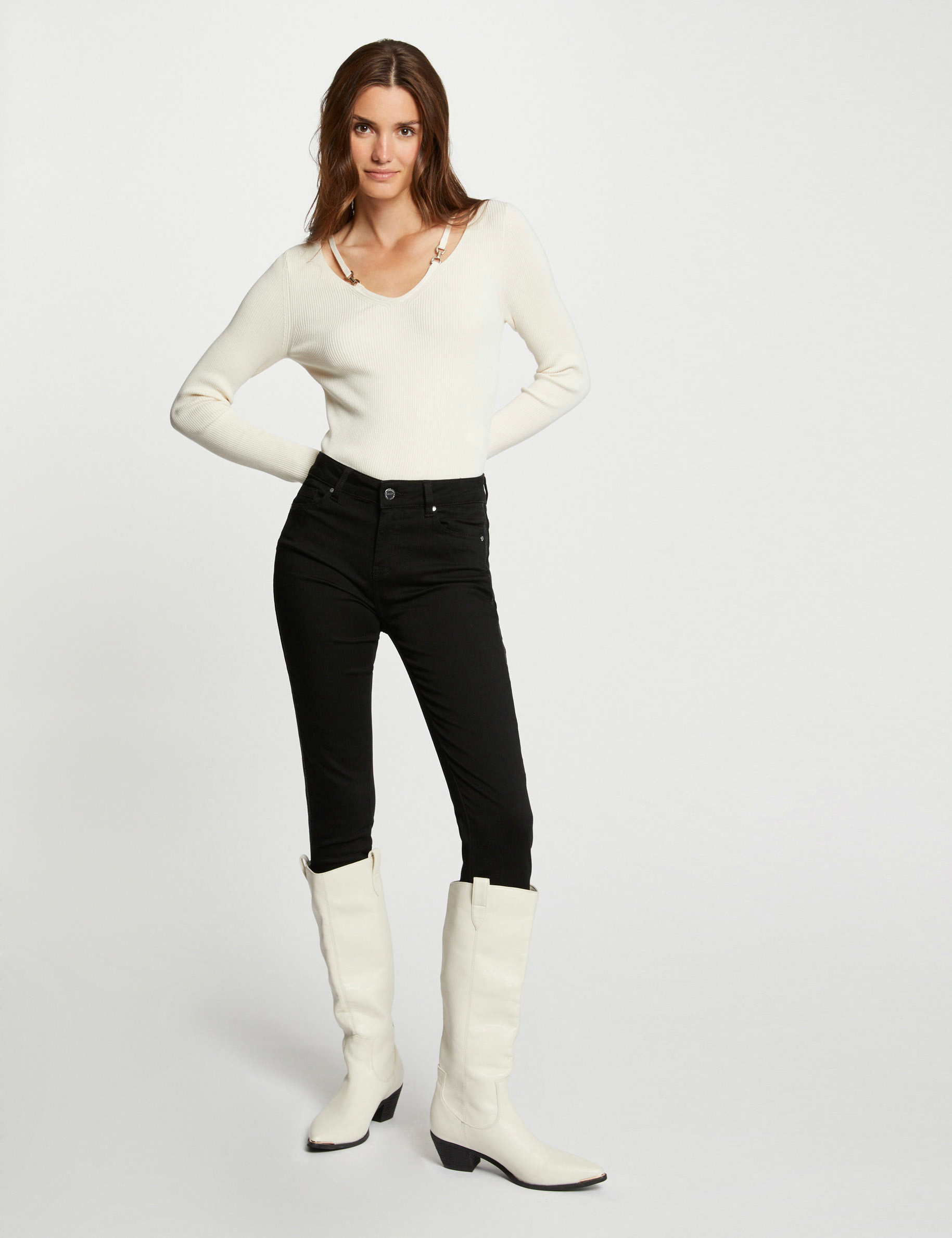 Image of Jeans slim avec sequins noir femme