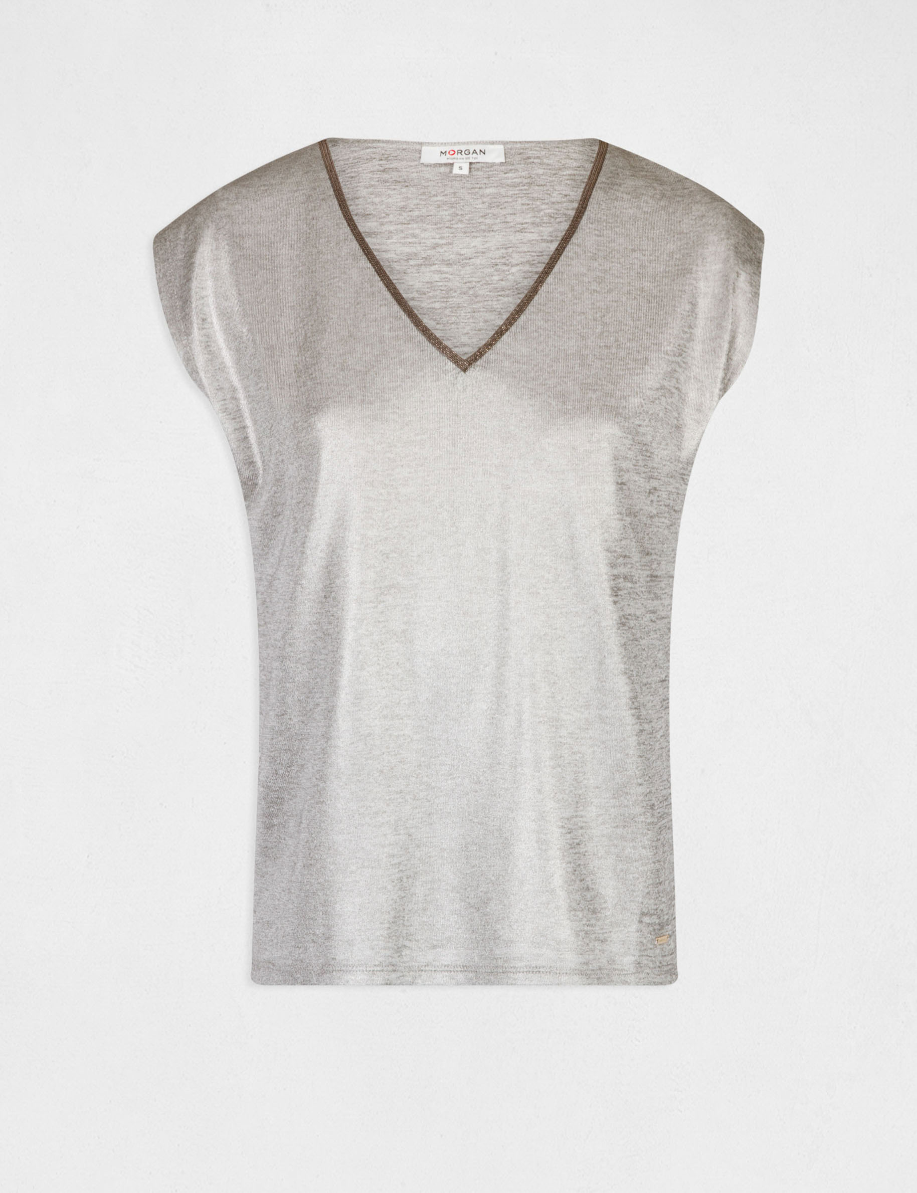 T-shirt manches courtes métallisé argente femme T-shirt manches courtes métallisé argente femme