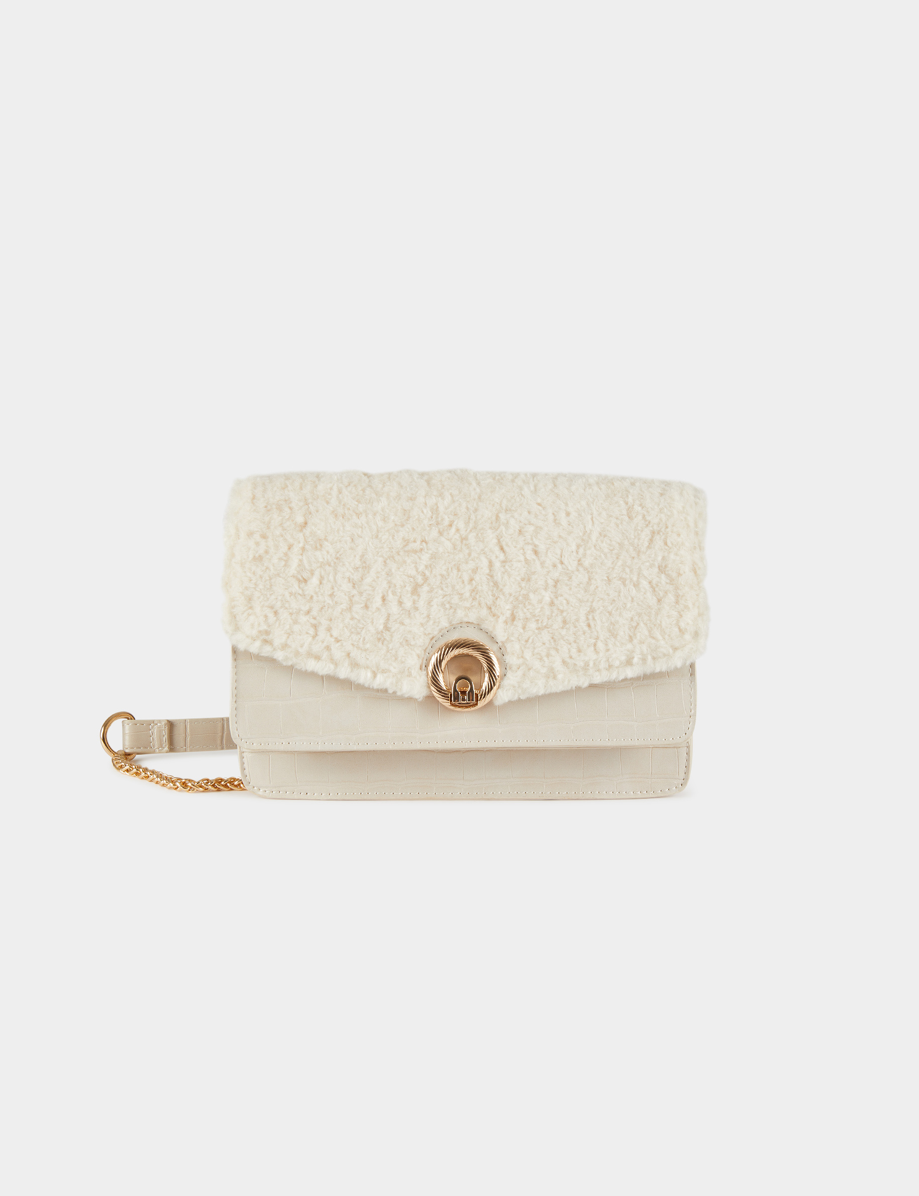 Sac à rabat en imitation fourrure beige femme
