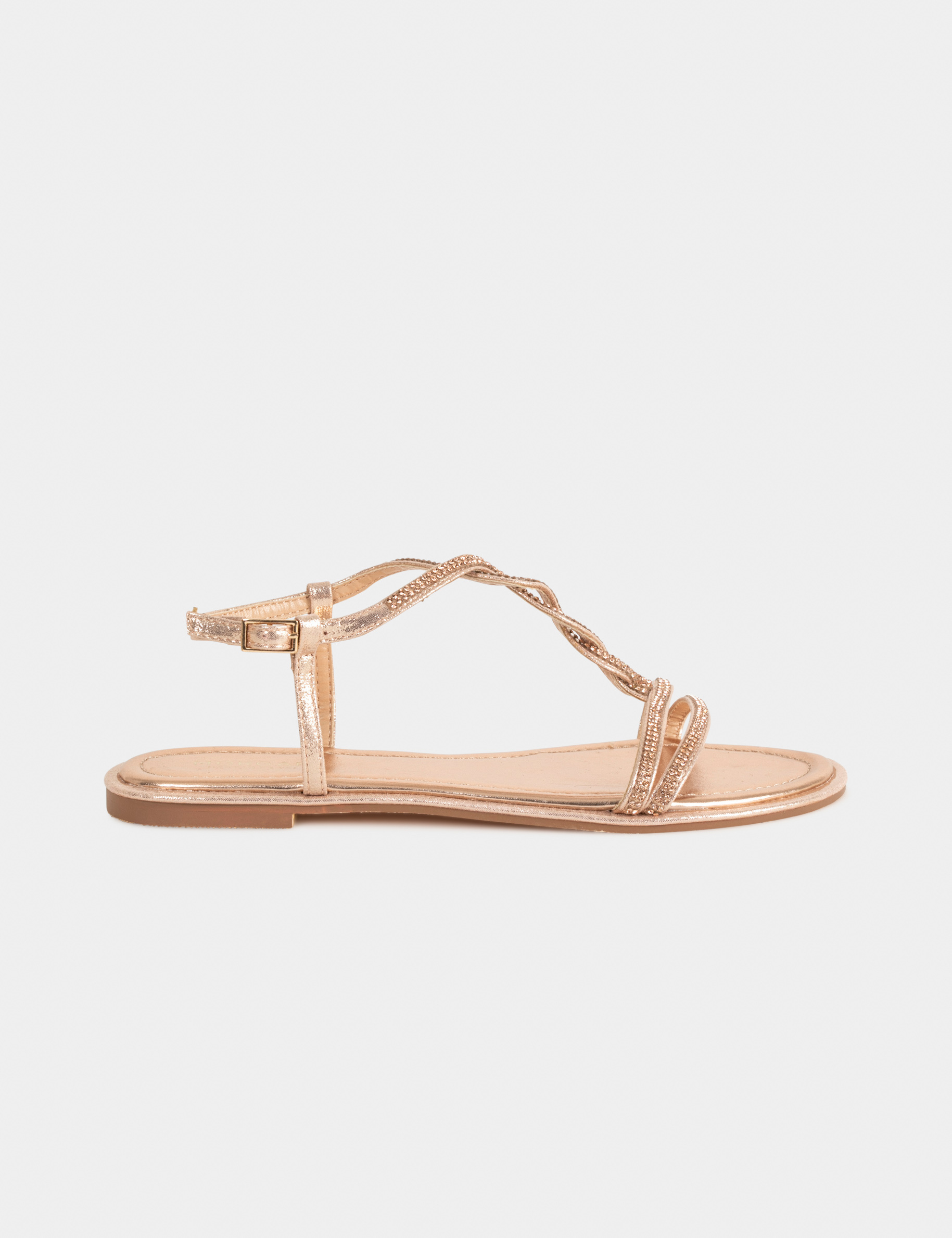 Sandales spartiates plates avec strass rose femme