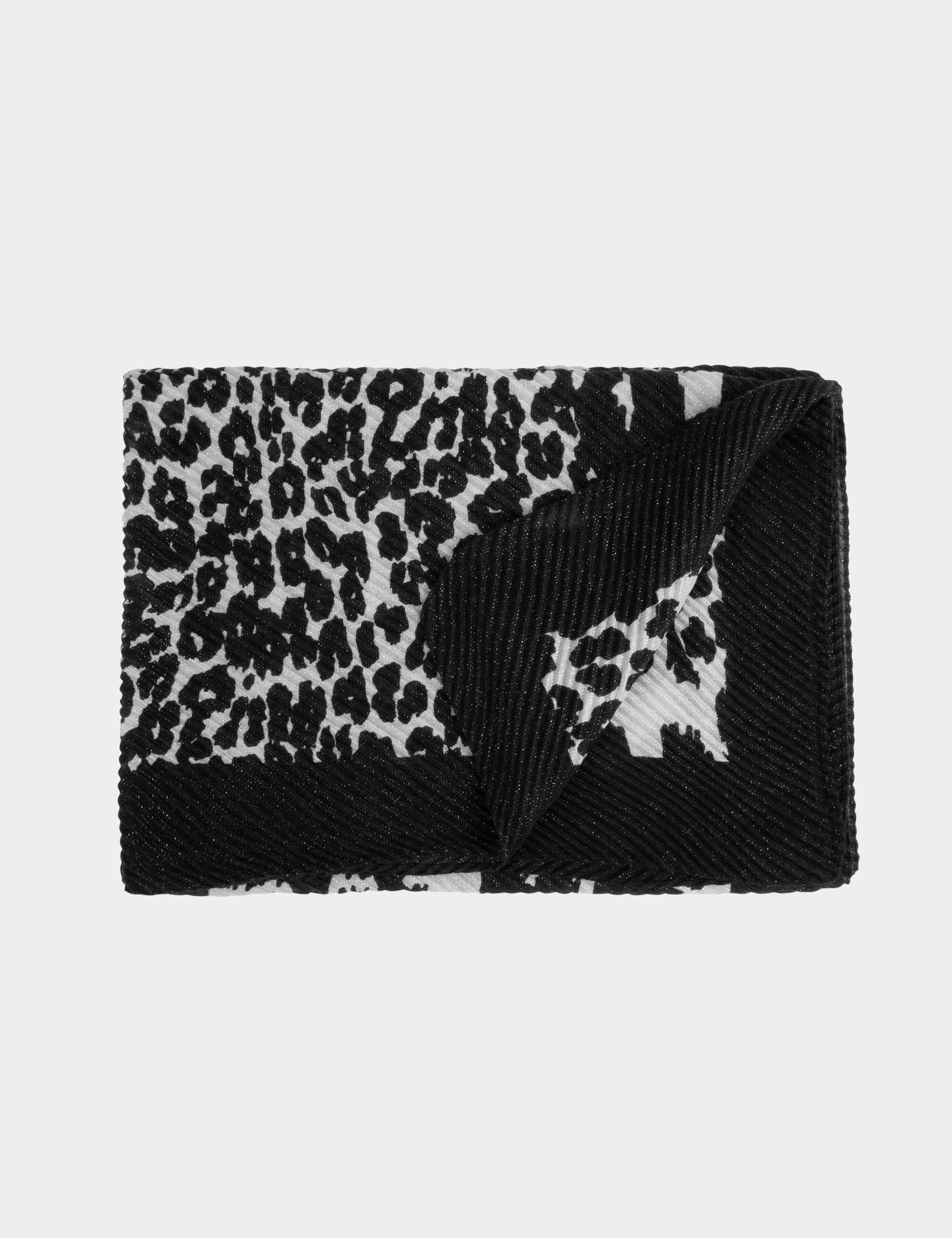 foulard plisse imprime animalier noir femme Foulard plissé imprimé animalier noir femme
