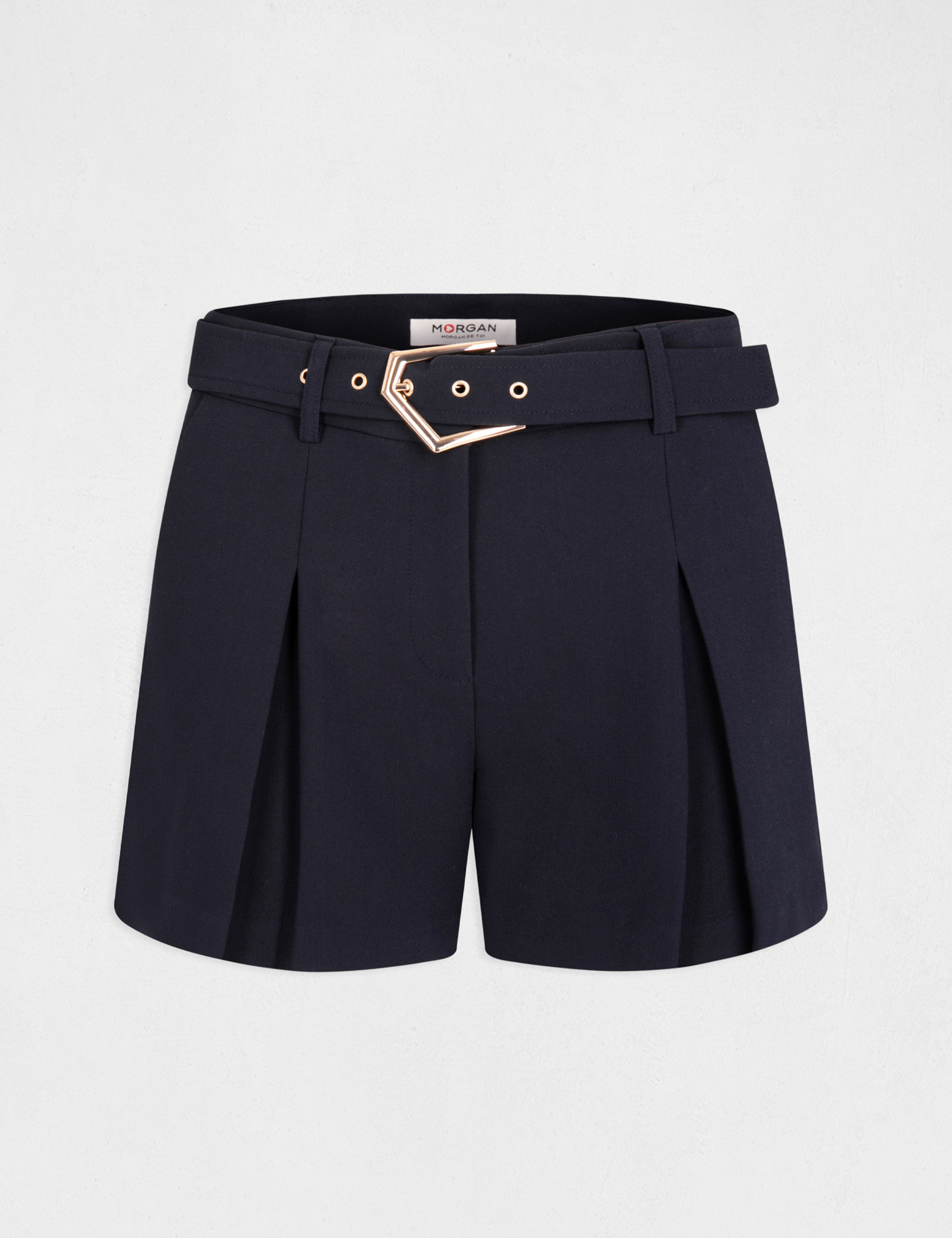 Short city paperbag ceinturé marine femme