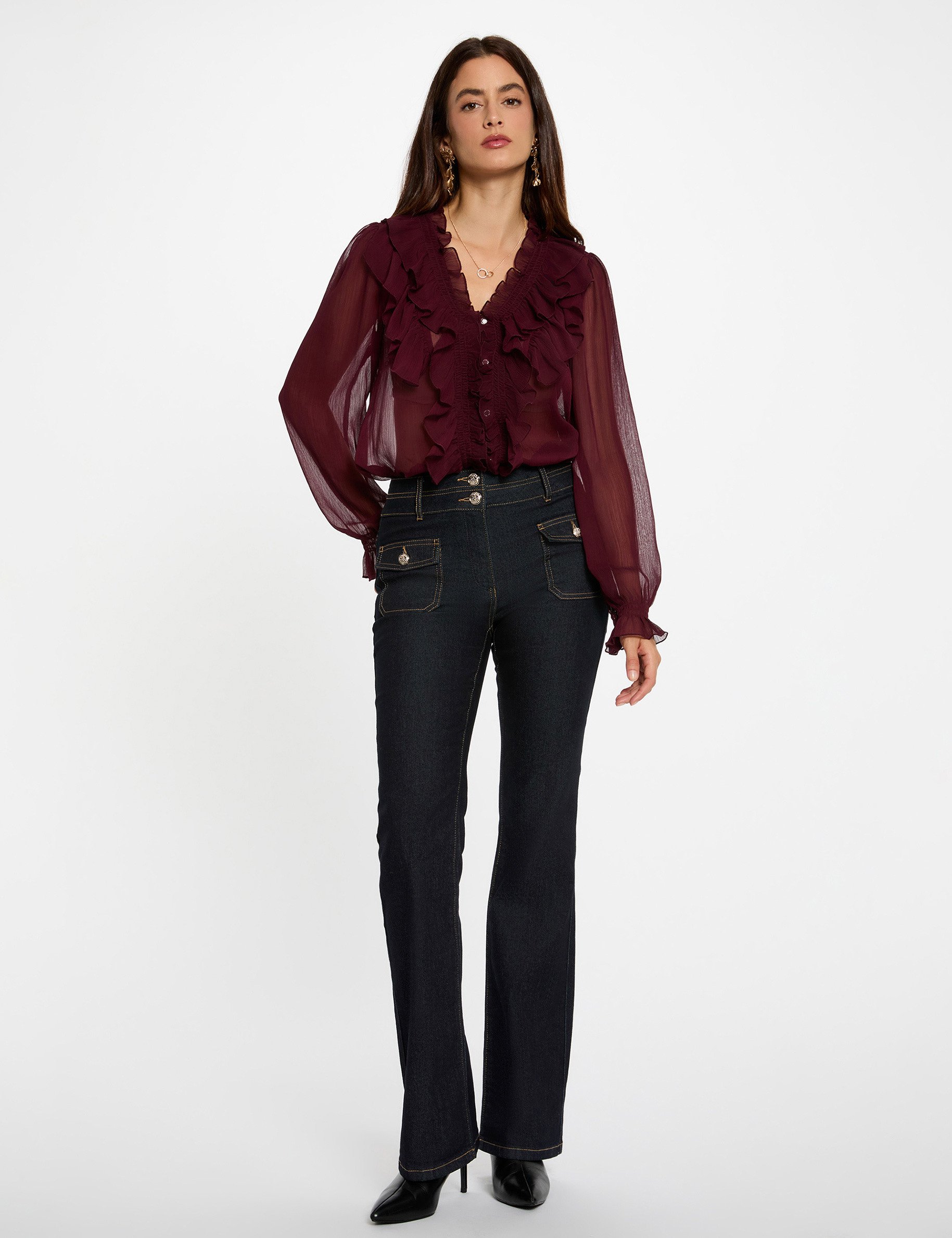 Chemise fluide col v prune femme Morgan