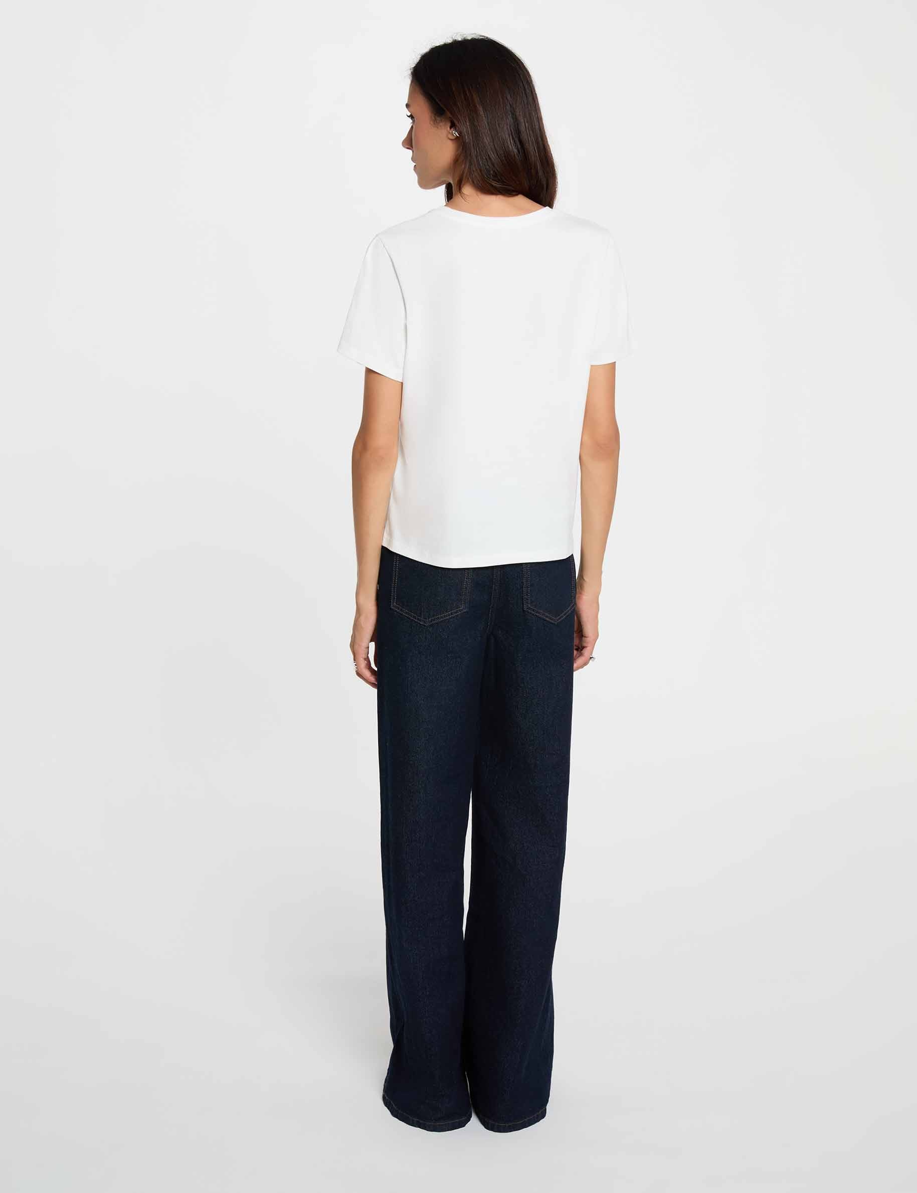 T-shirt imprim&eacute; col rond blanc femme