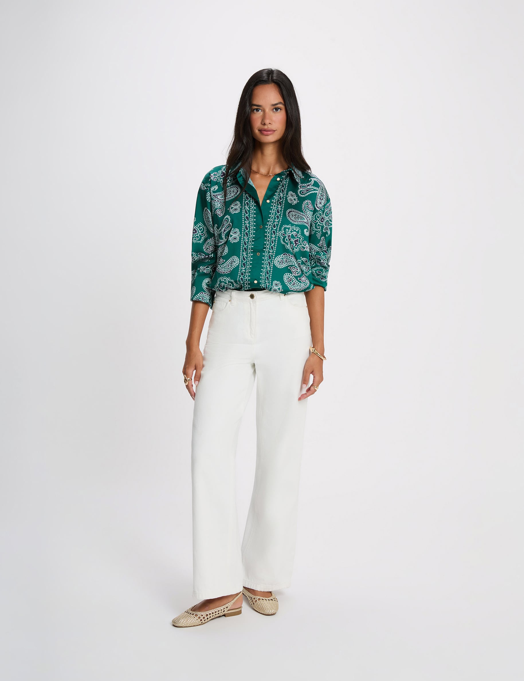 Chemise satin&eacute;e col &agrave; revers multicolore femme