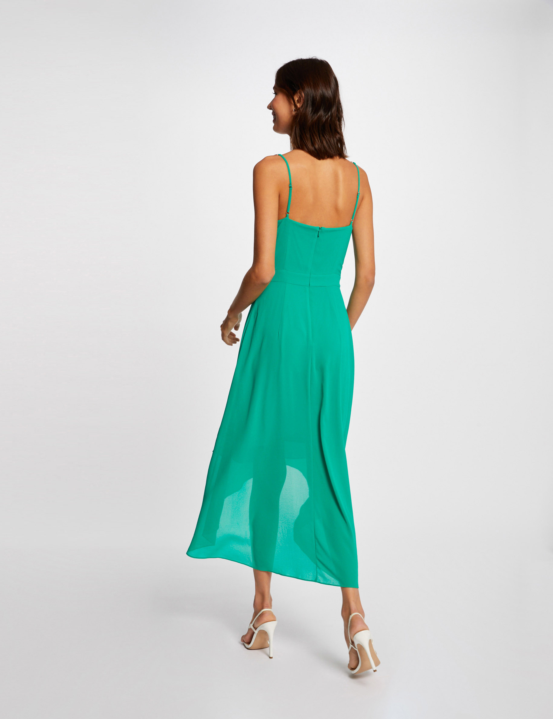 Robe longue évasée à détails chaînes vert femme
