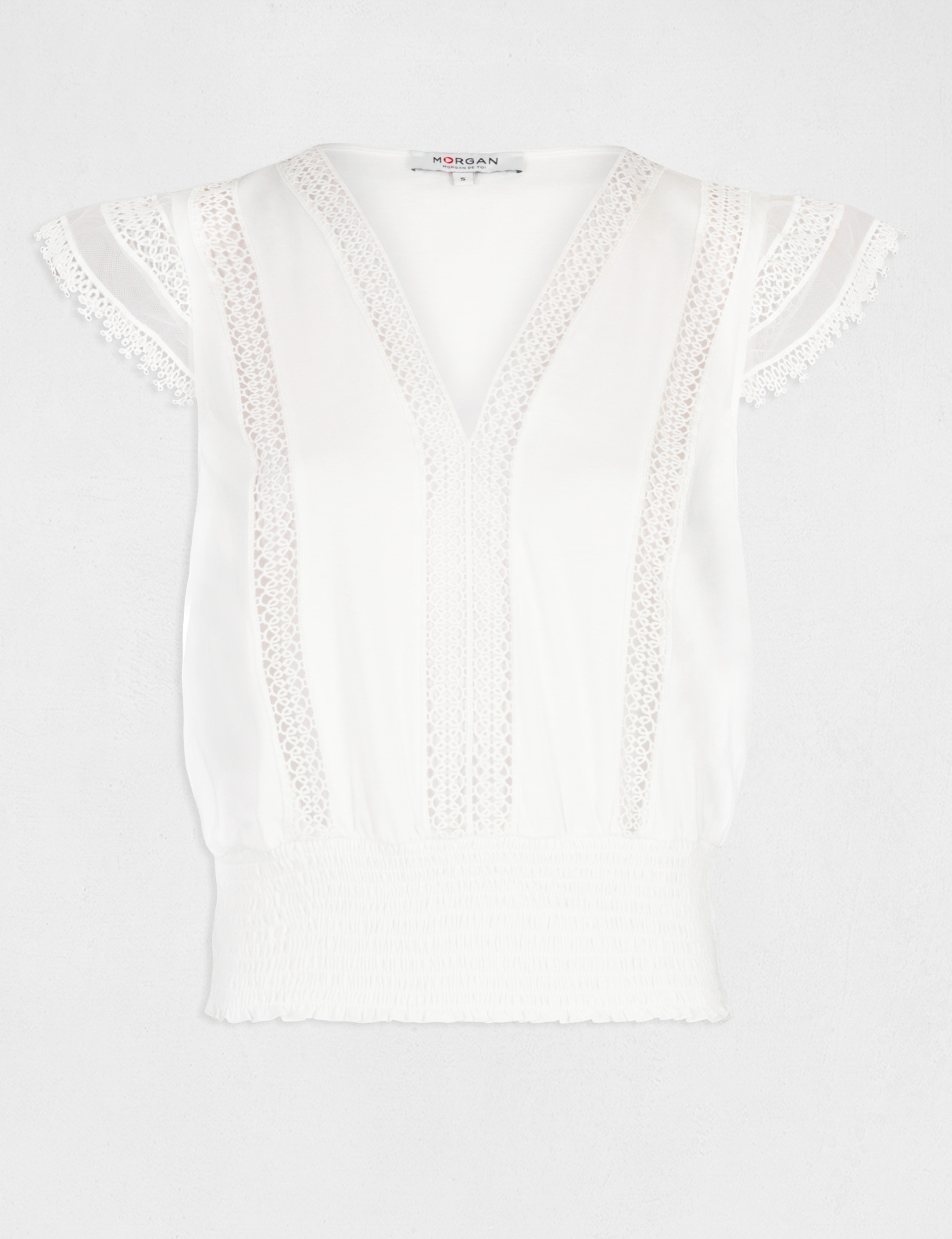 T-shirt manches courtes à dentelle ecru femme T-shirt manches courtes à dentelle ecru femme