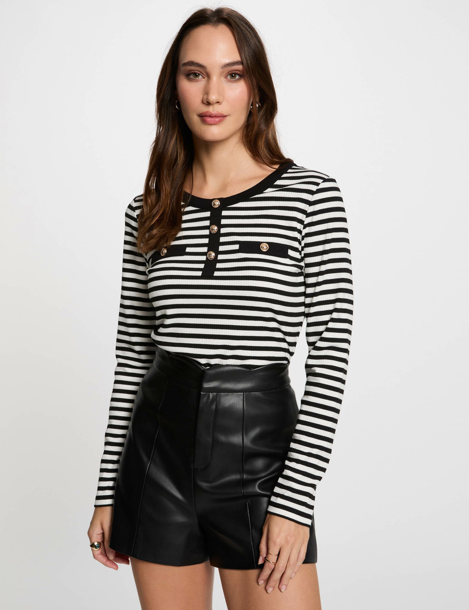 t shirt manches longues raye blanc femme T-shirt manches longues rayé blanc femme
