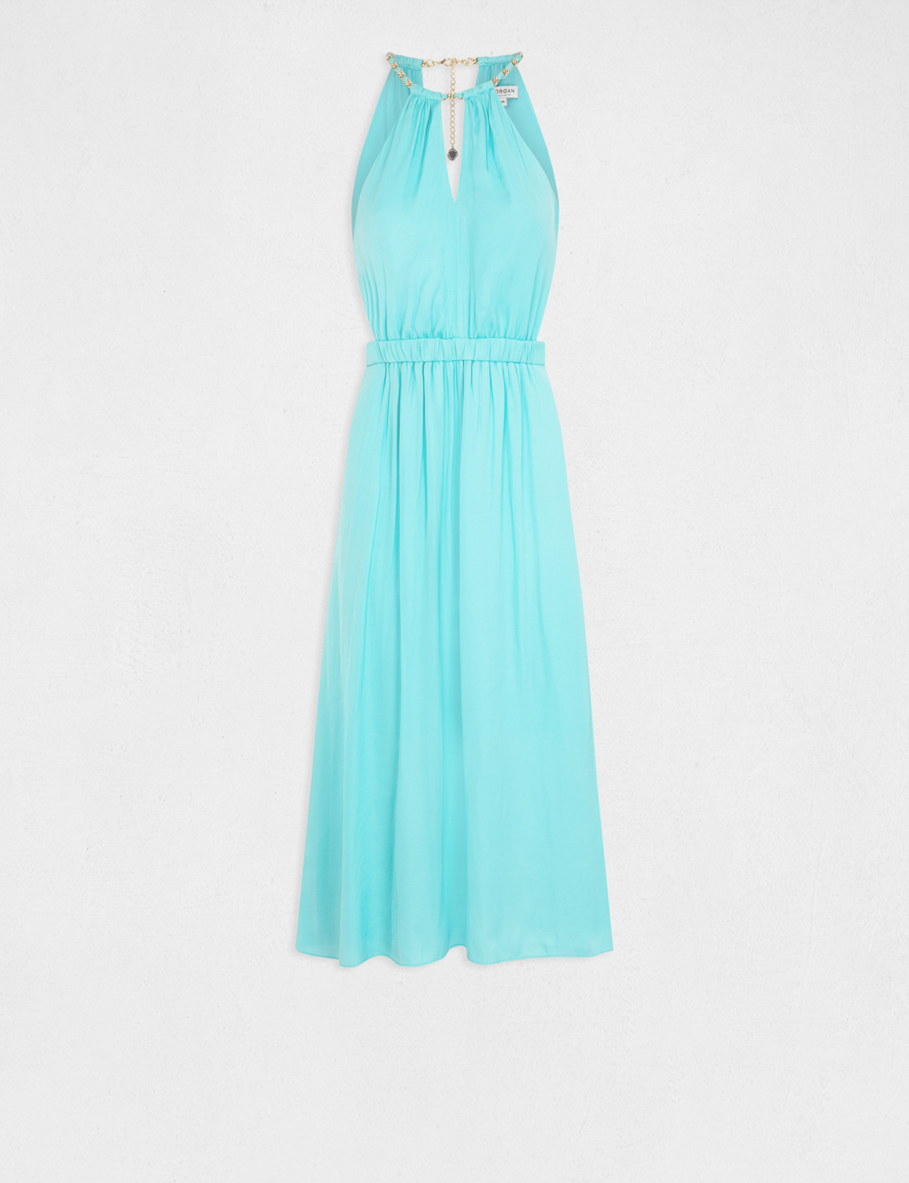 Robe midi évasée à encolure américaine bleu clair femme Robe midi évasée à encolure américaine bleu clair femme