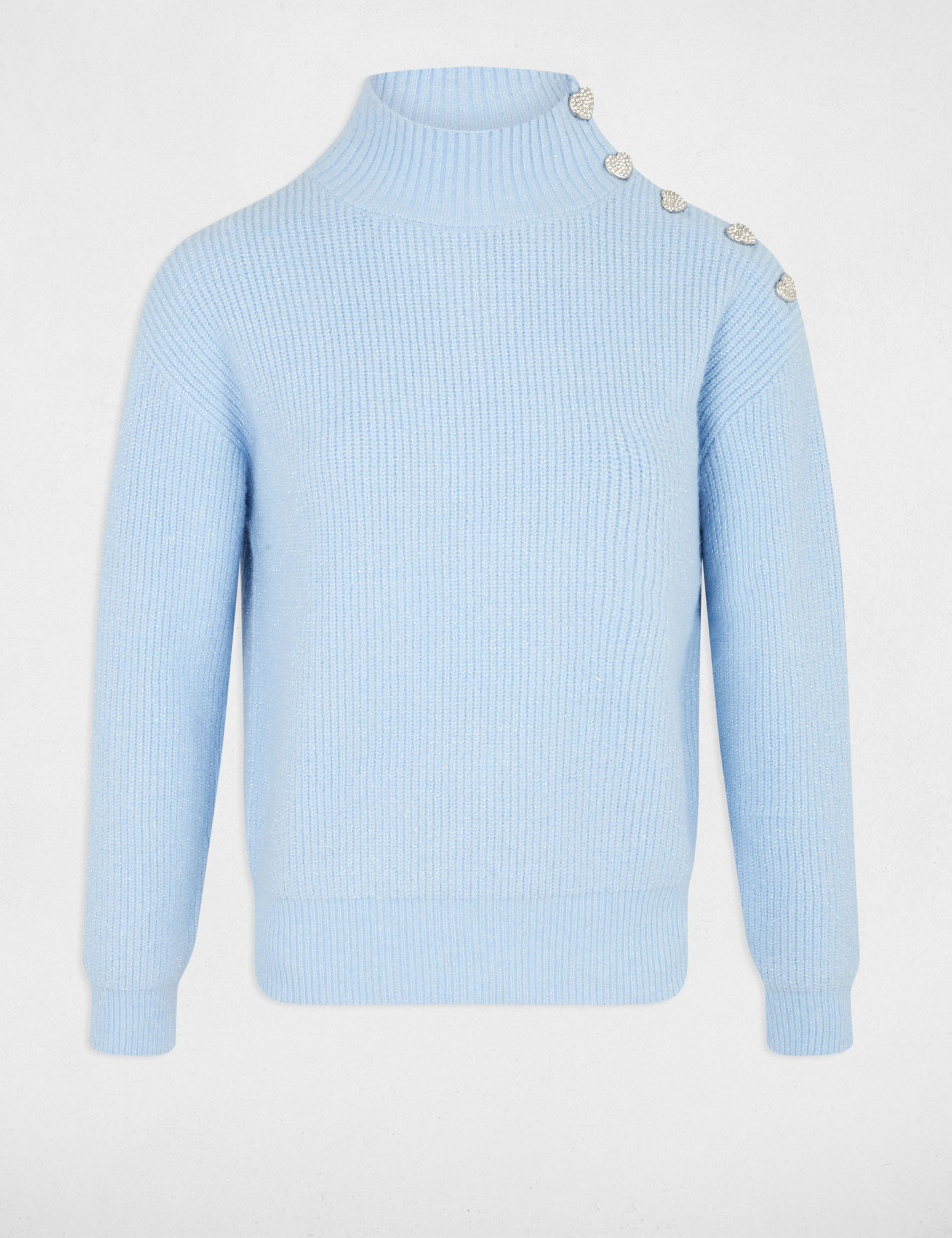 Pull manches longues avec boutons bleu ciel femme