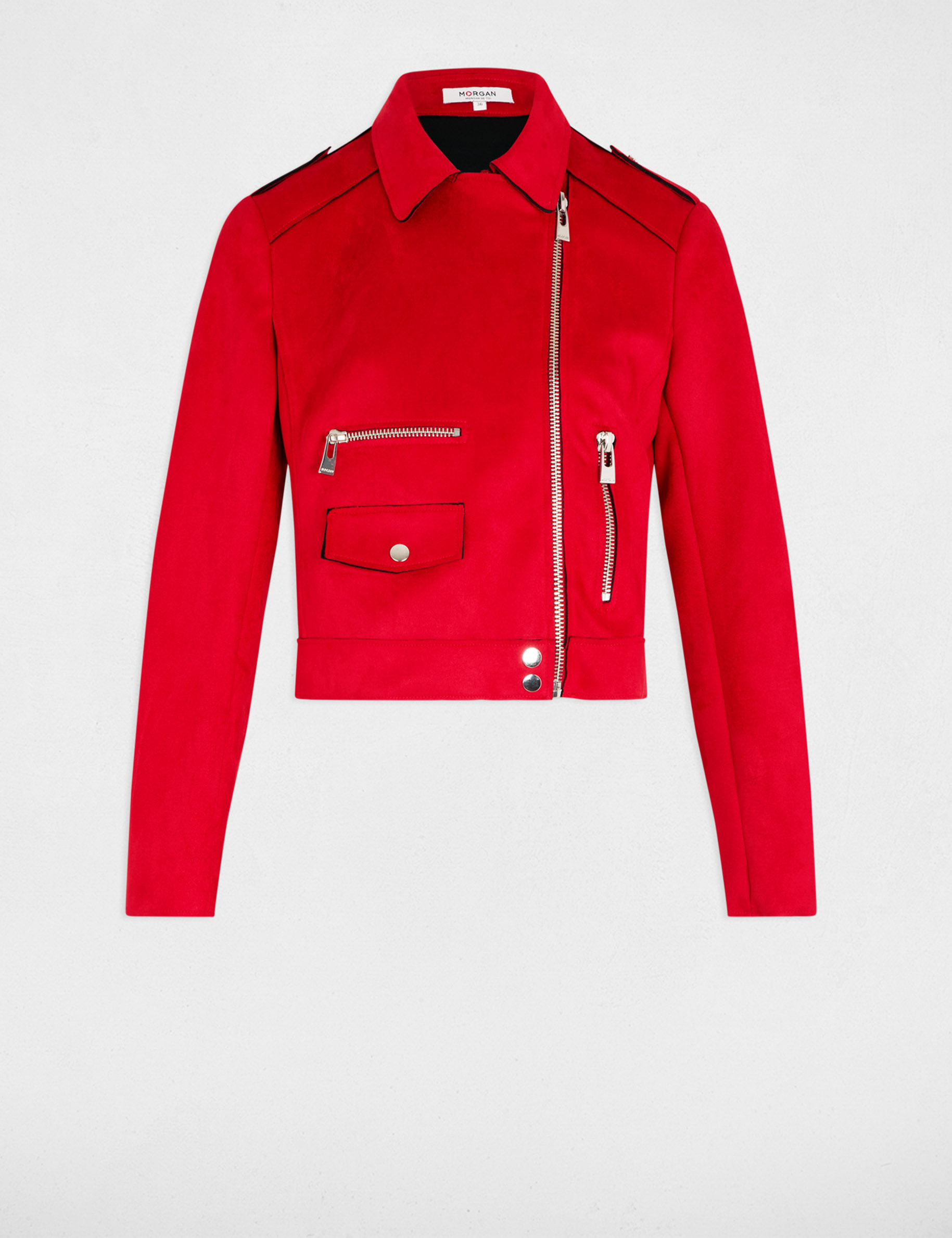 blouson court zippe suedine rouge femme Blouson court zippé suédine rouge femme