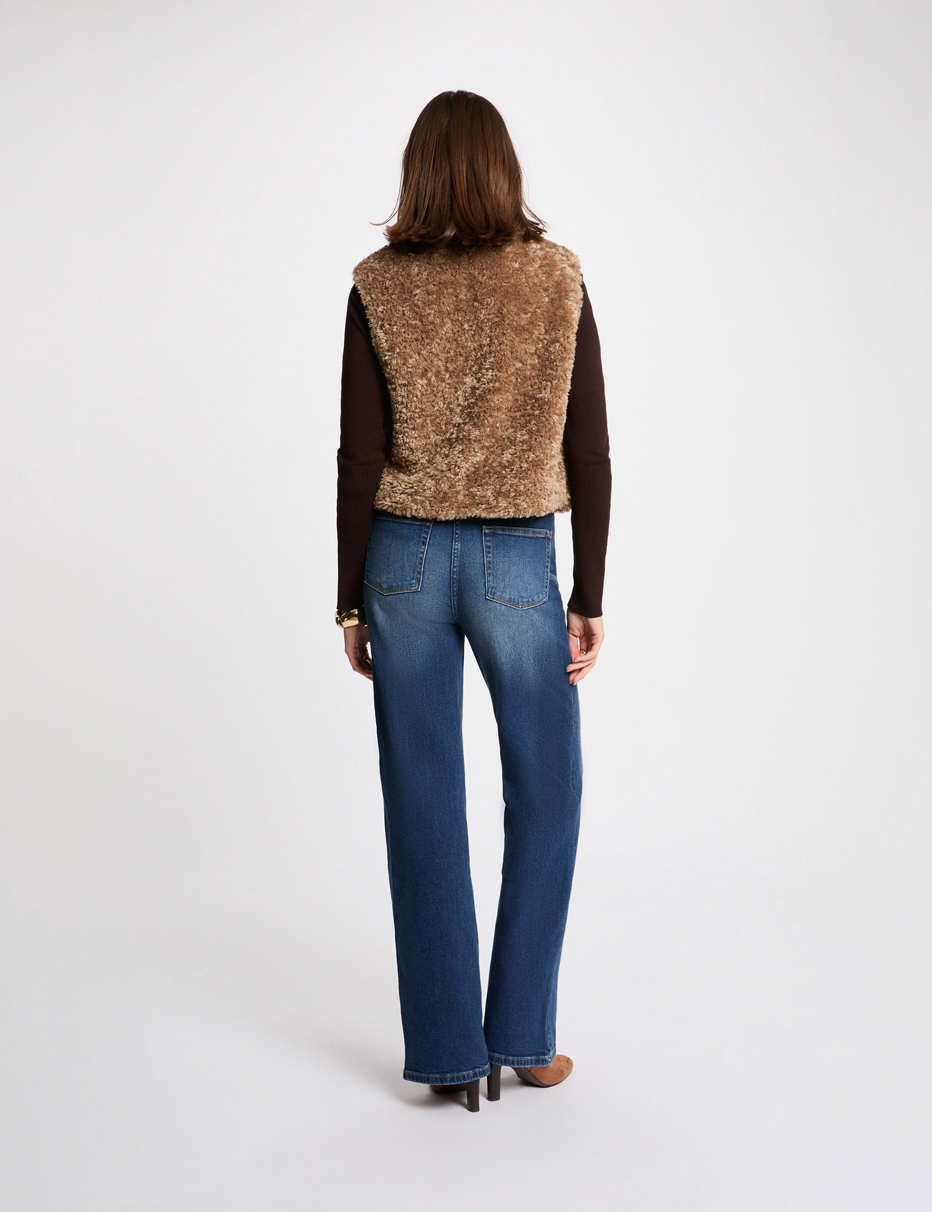 Gilet sans manches col ch&acirc;le marron femme