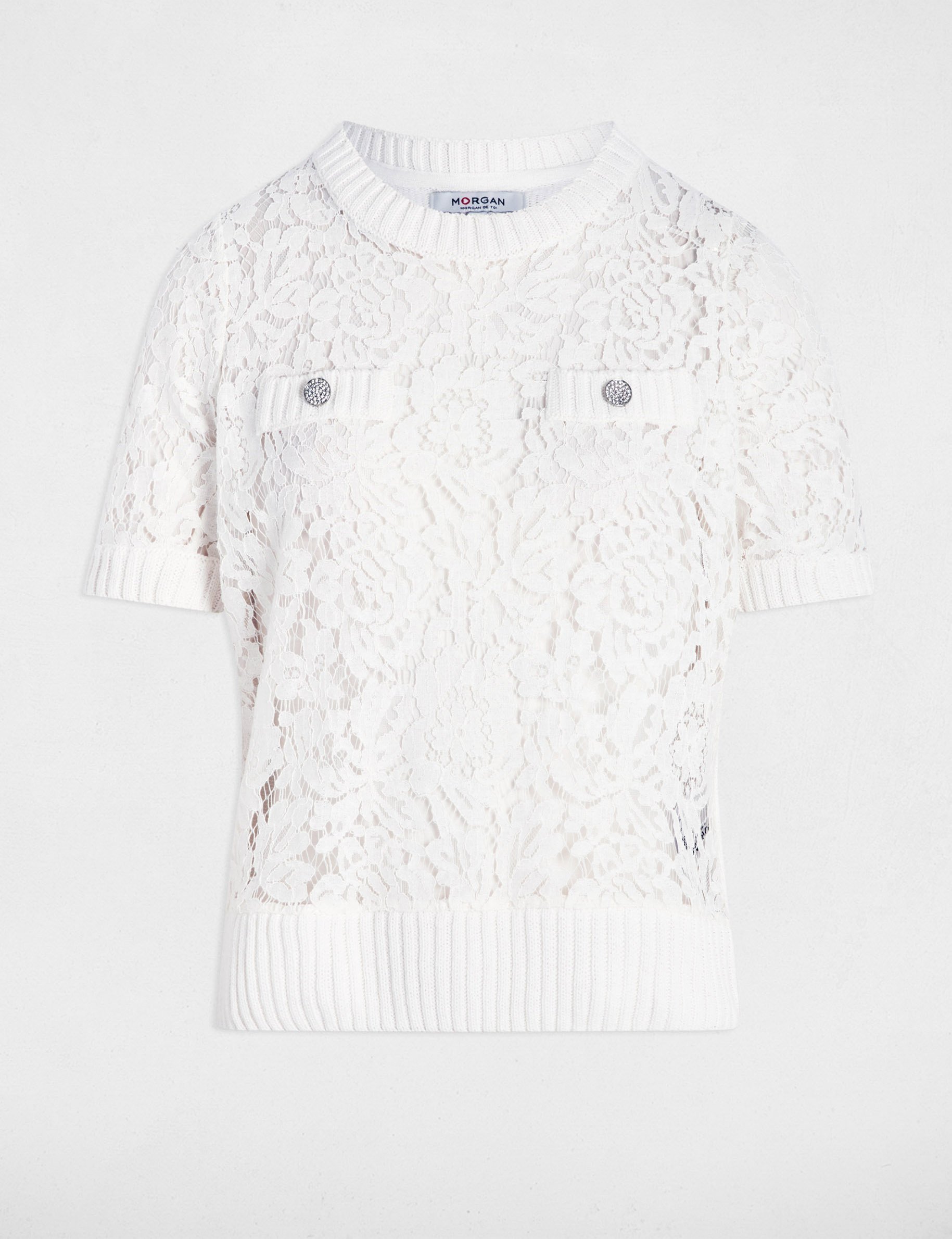 pull manches courtes dentelle blanc femme Pull manches courtes dentelle blanc femme