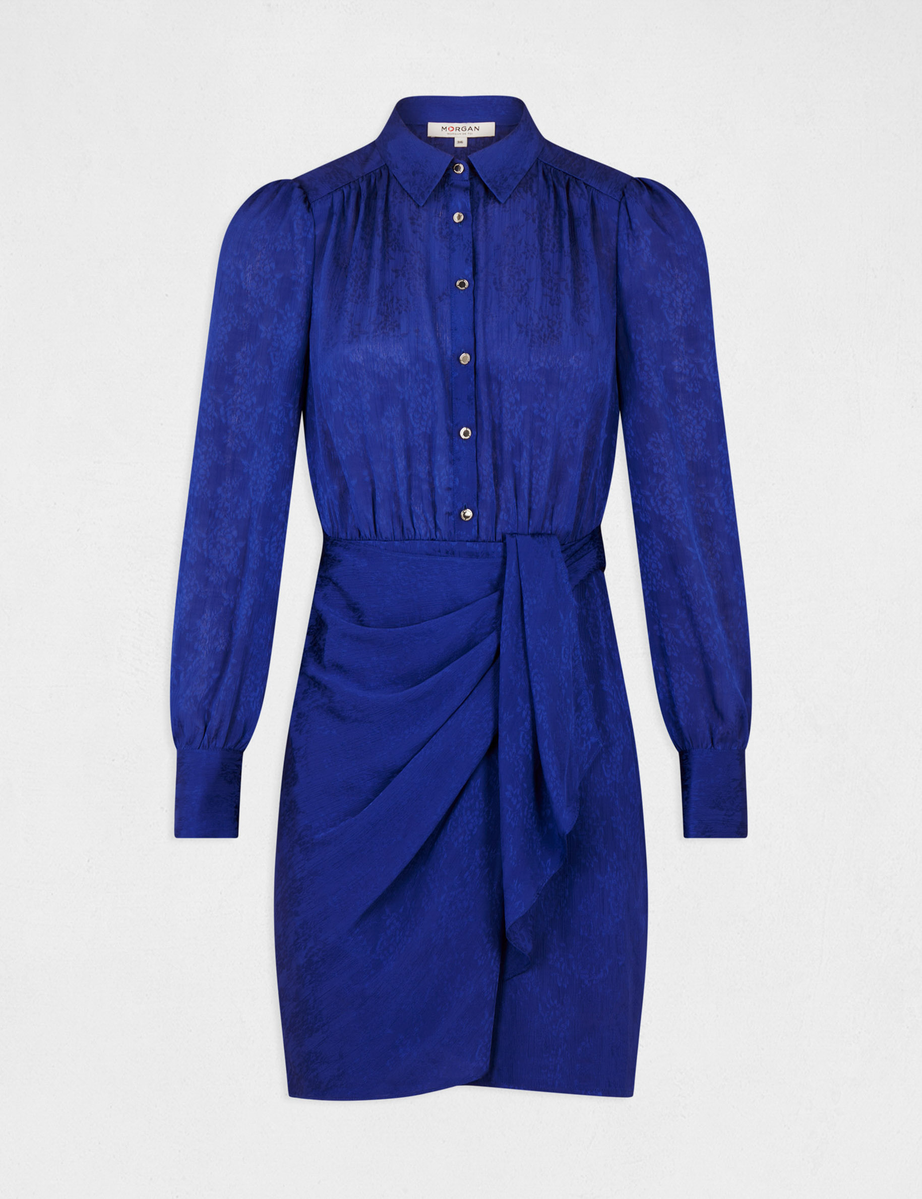 Robe droite drapée satinée imprimée bleu electrique femme Robe droite drapée satinée imprimée bleu electrique femme