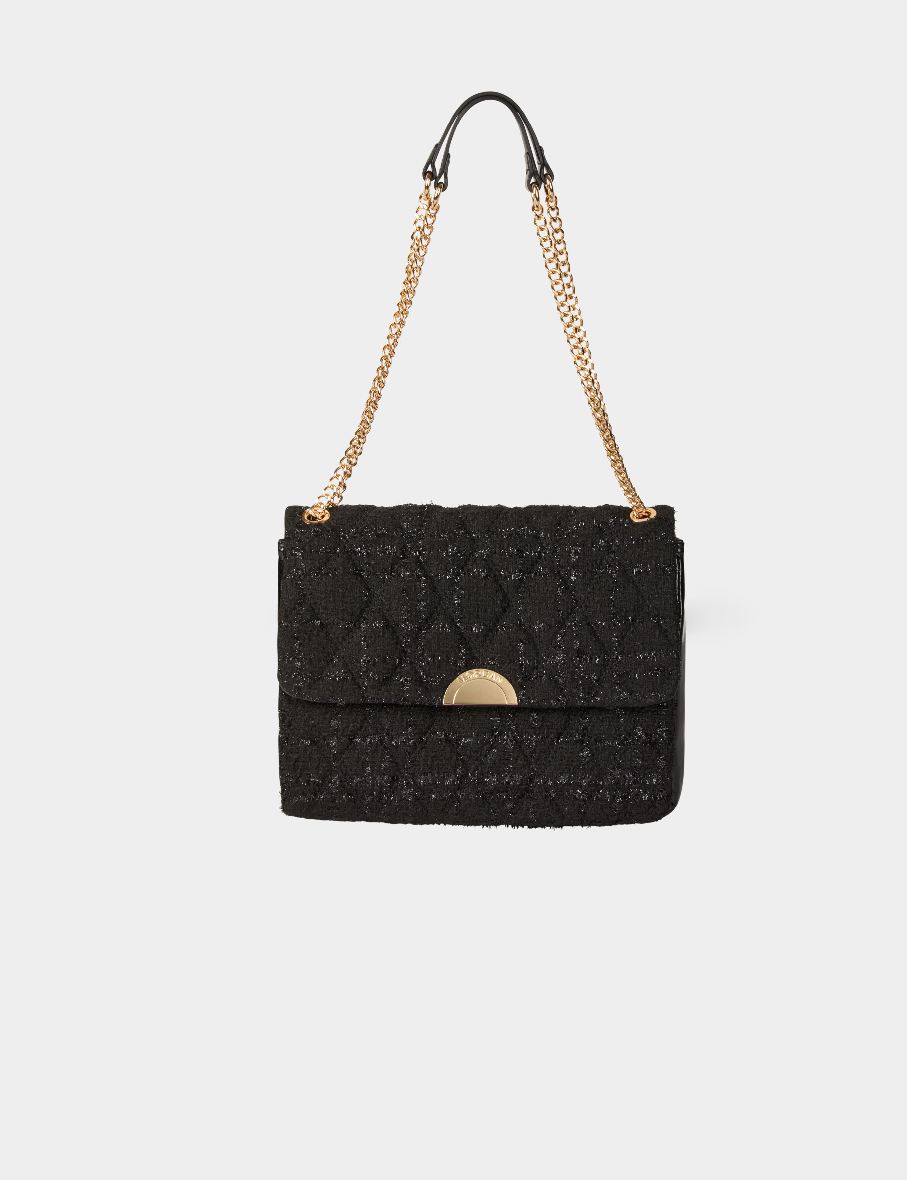 Sac tweed m&eacute;tallis&eacute; noir femme