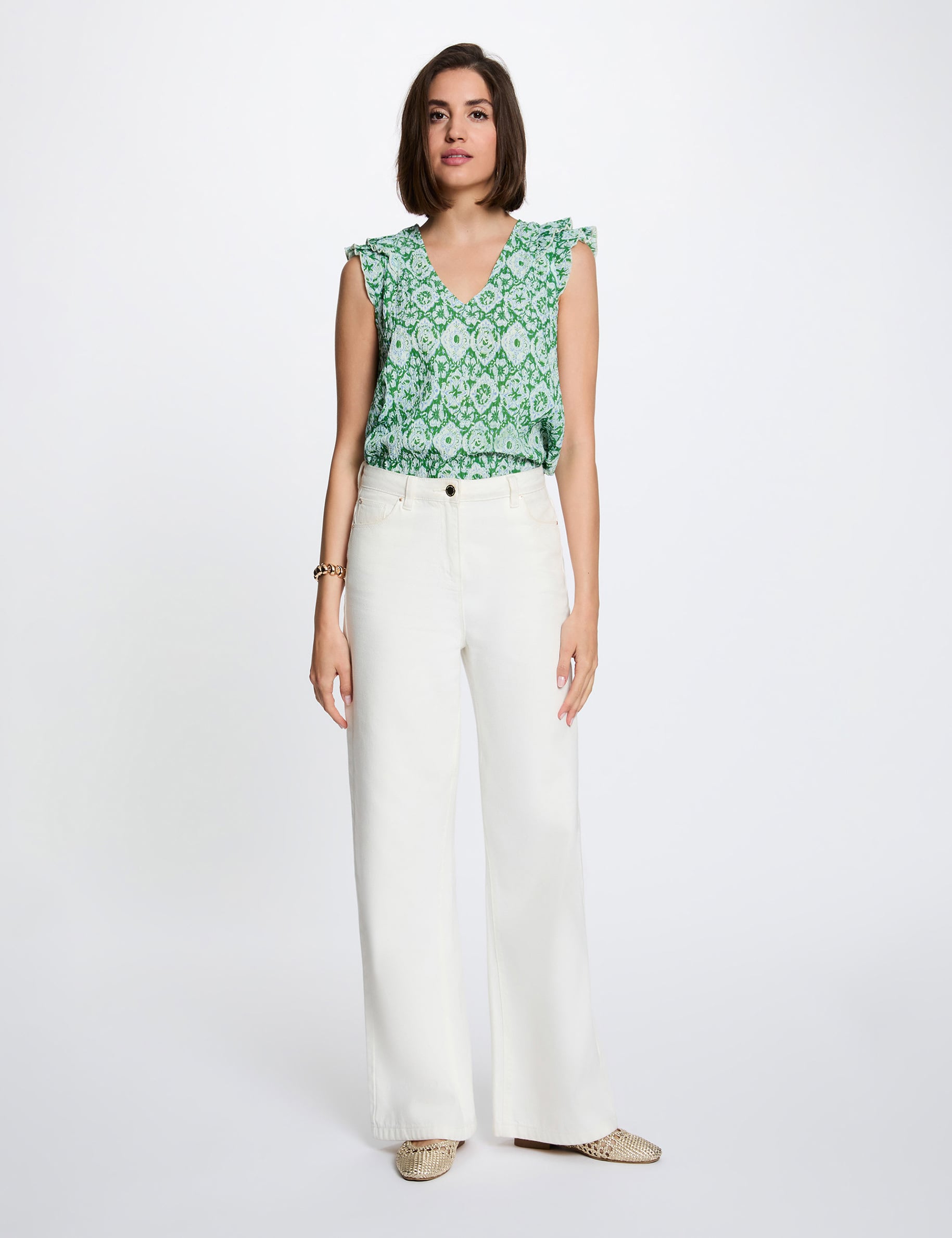 Top col v sans manches multicolore femme