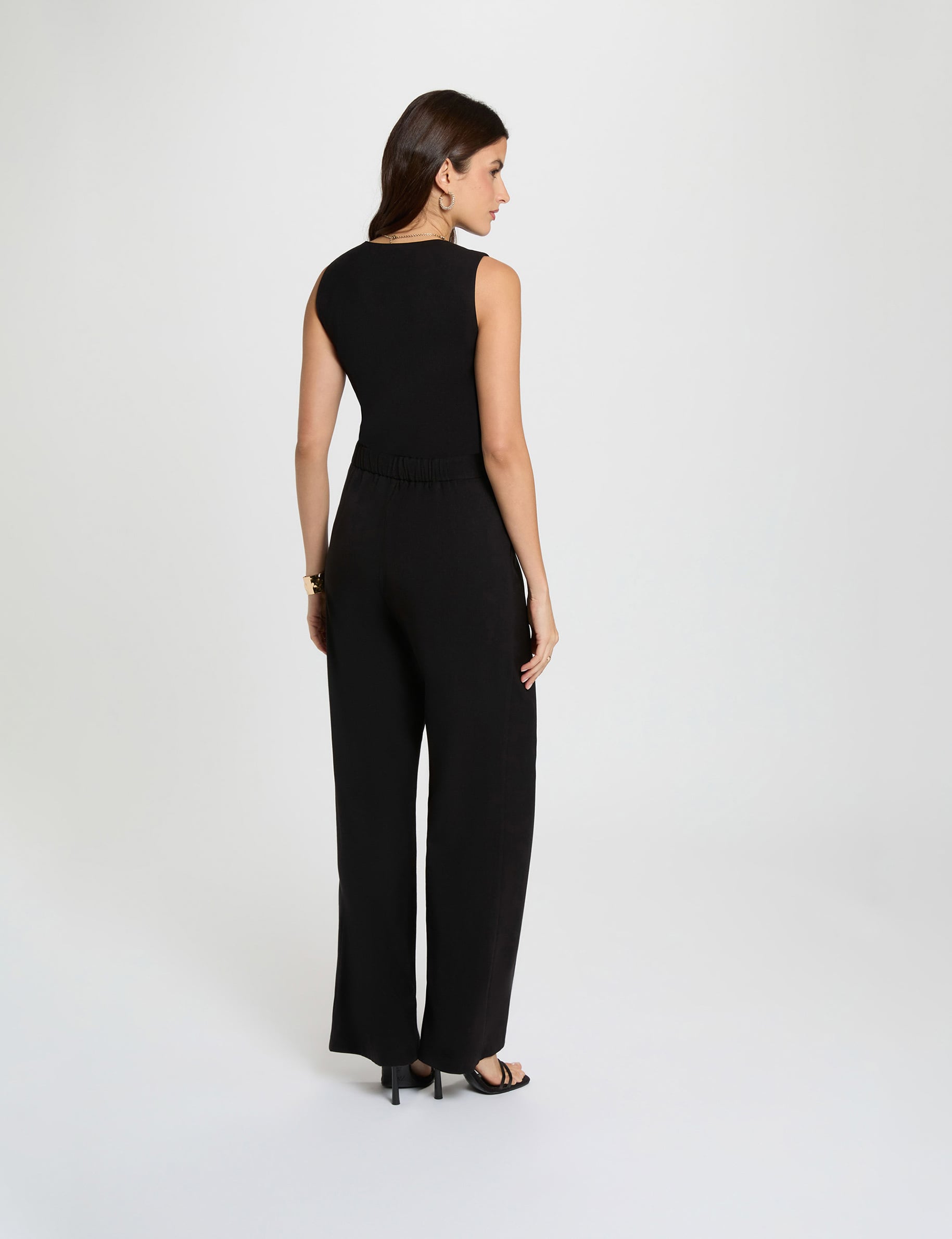 Combinaison longue col en V noir femme