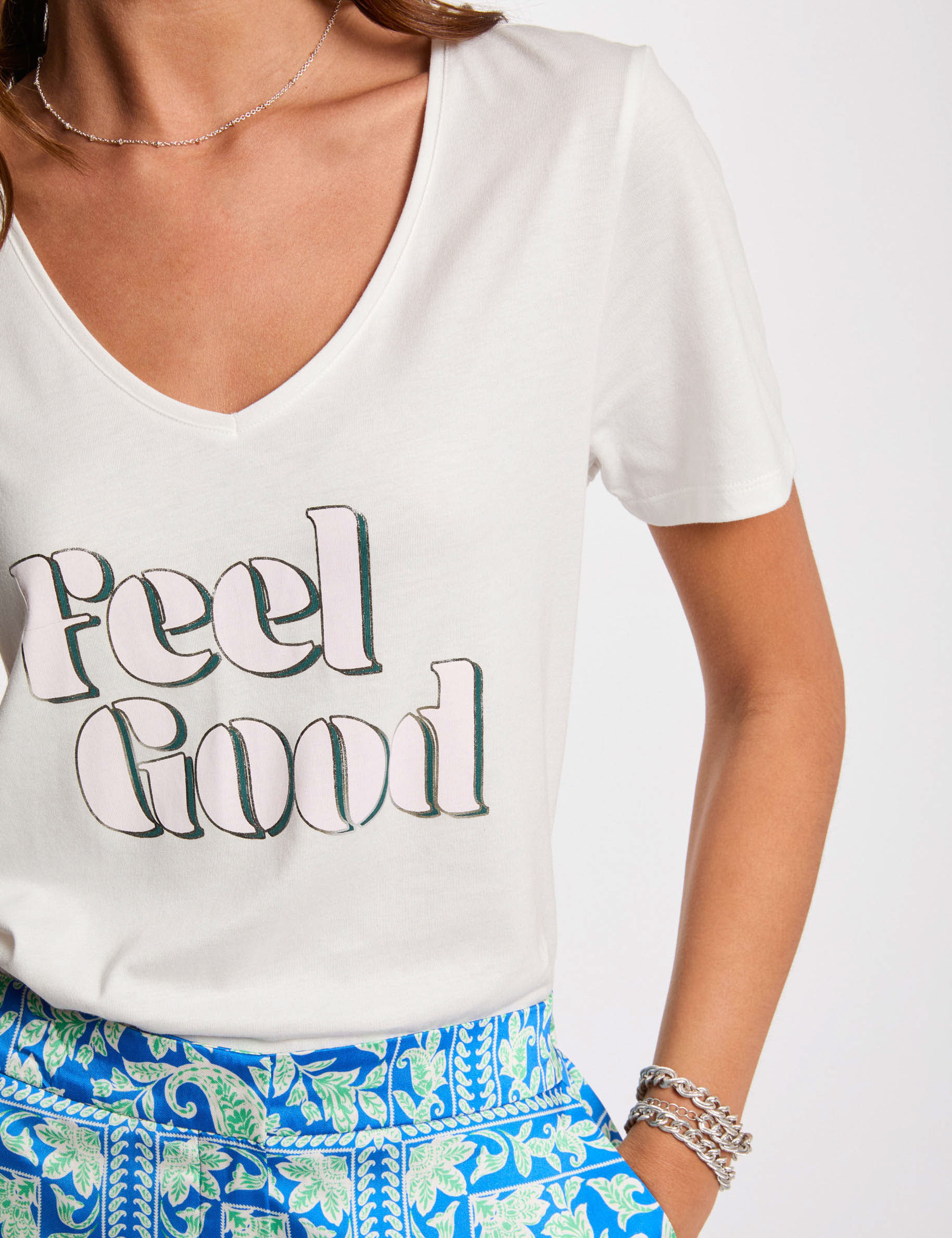 T-shirt &agrave; inscription blanc femme