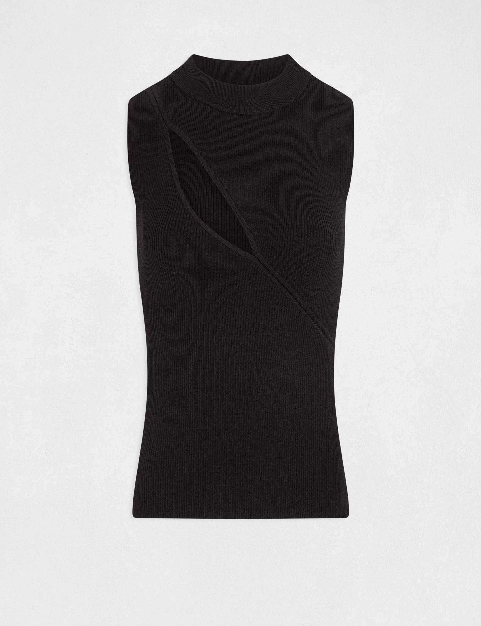 Débardeur pull sans manches à ouverture noir femme