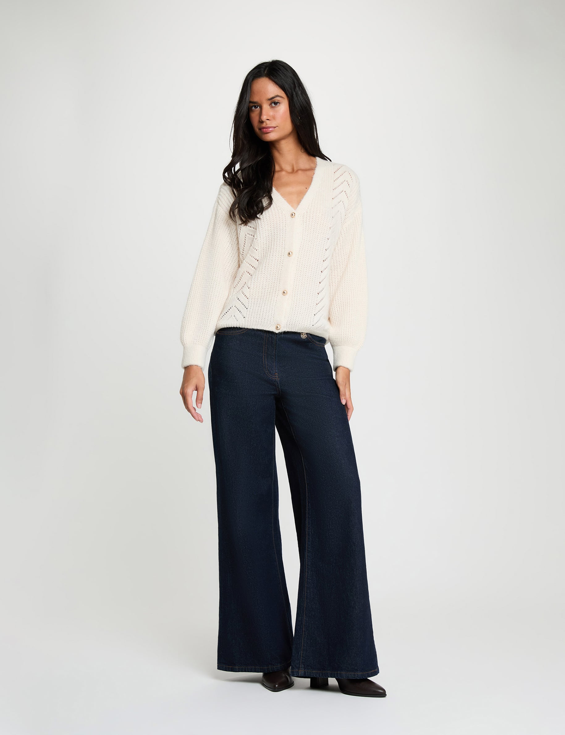 Gilet col v ivoire femme