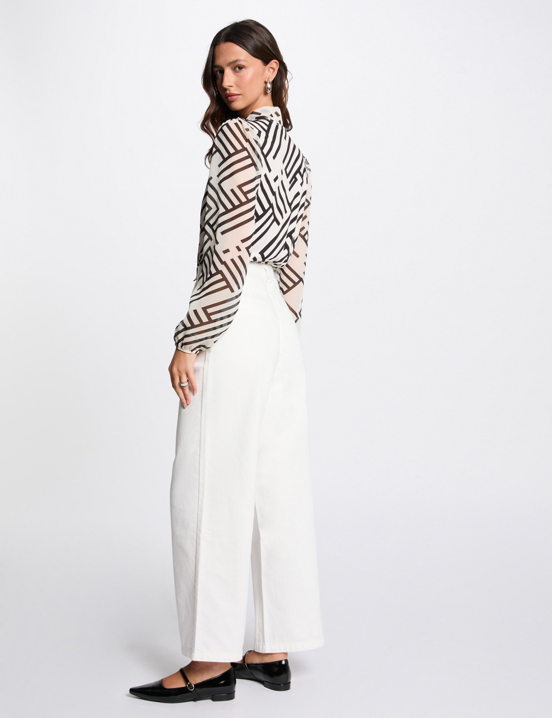 top manches longues imprime blanc femme Top manches longues imprimé blanc femme