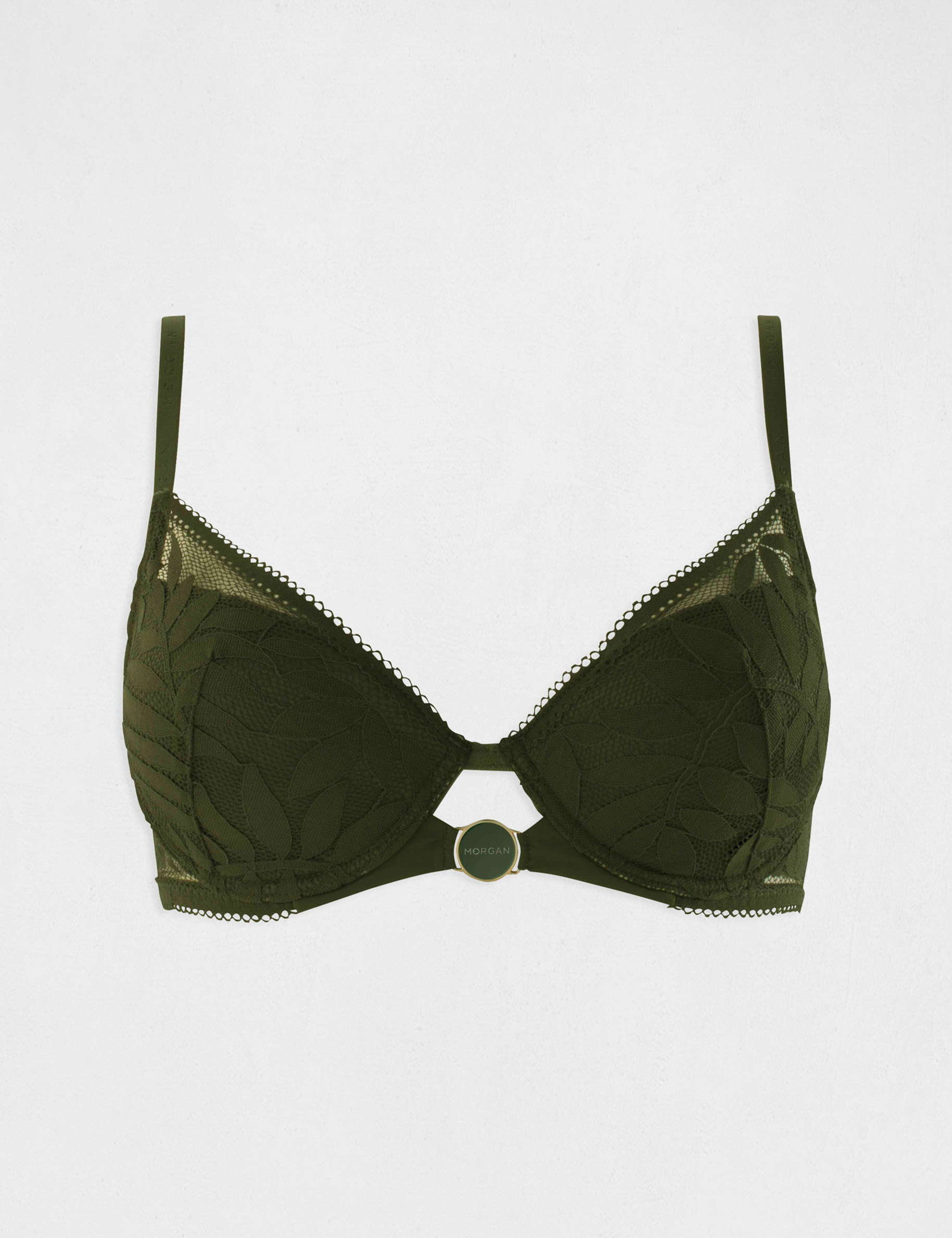 Soutien-gorge dentelle brod&eacute;e vert kaki femme