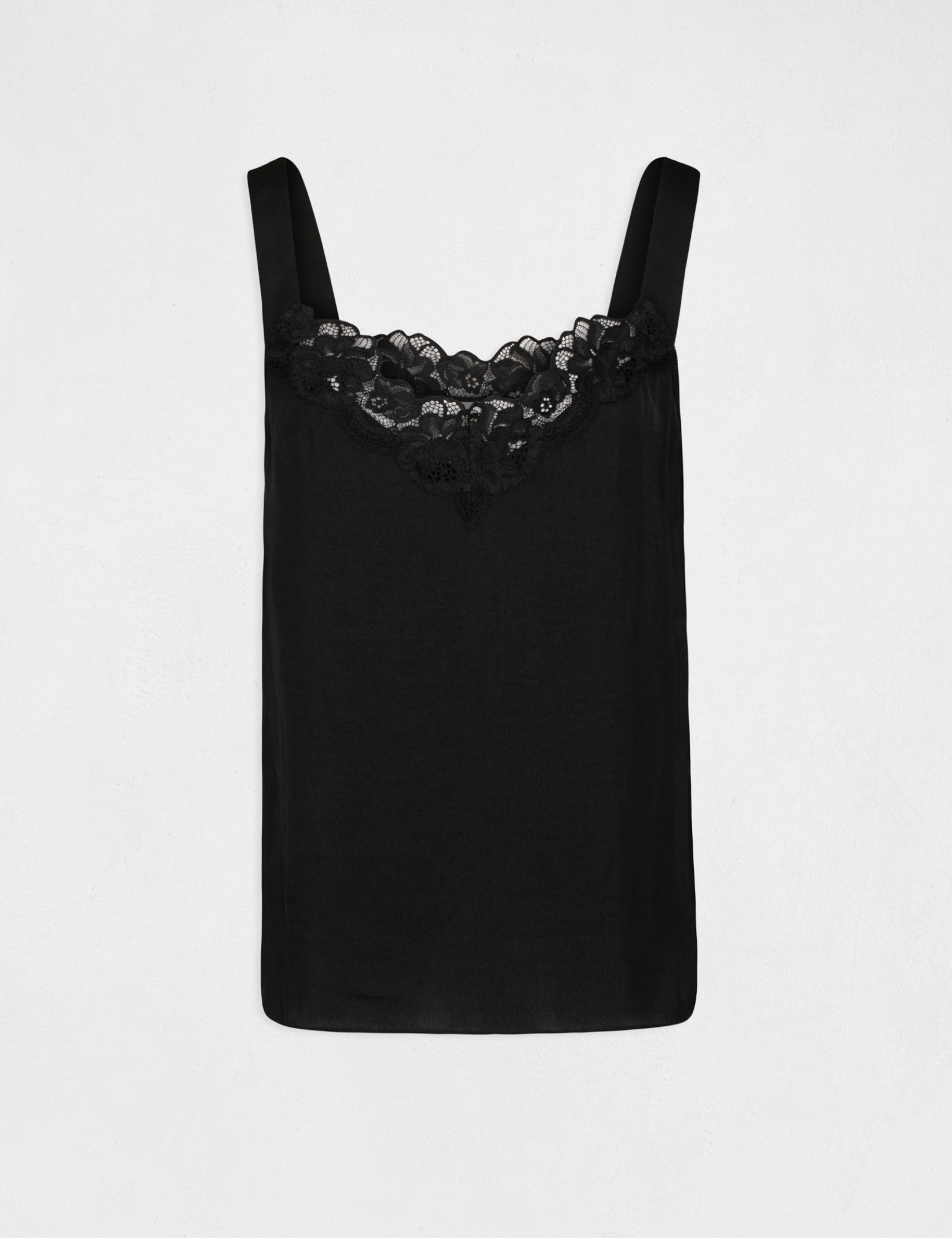 Blouse bretelles larges à dentelle noir femme