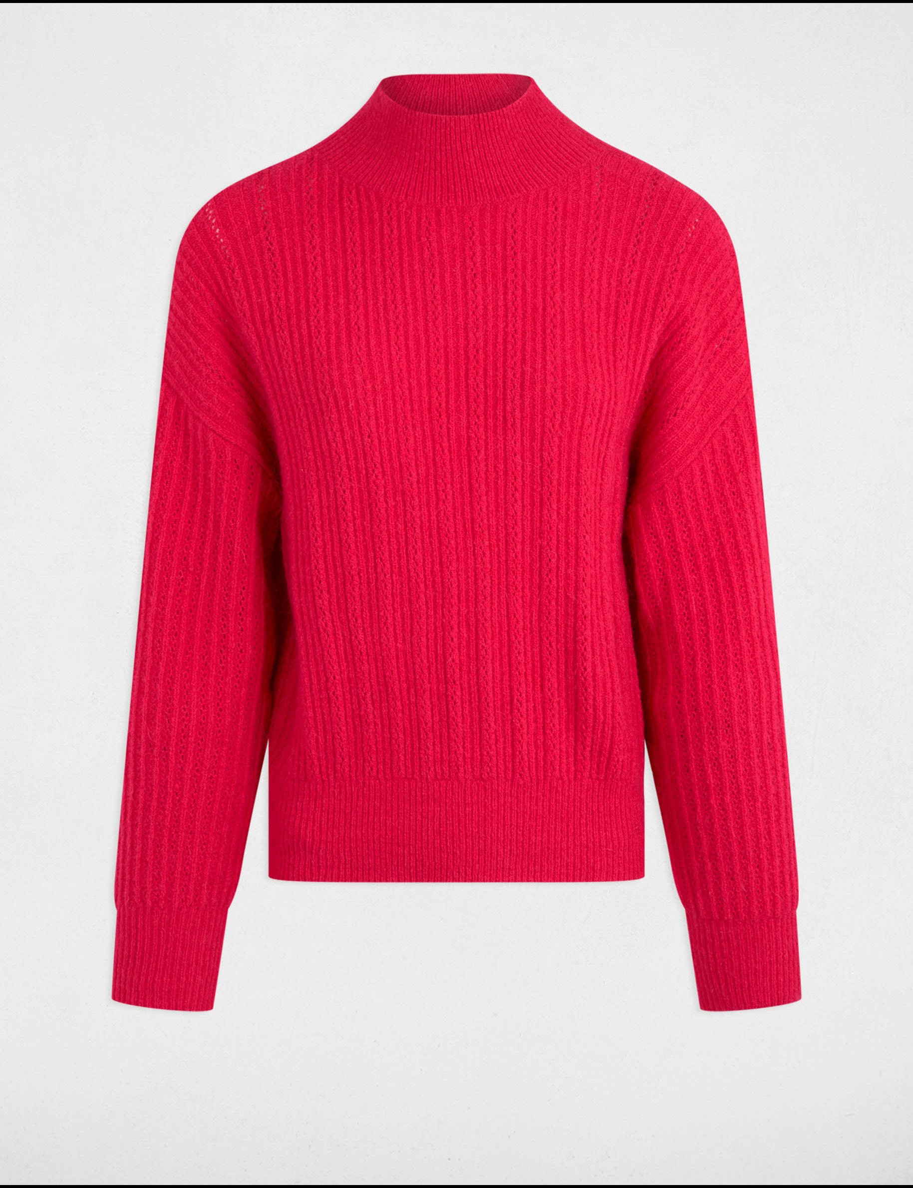 pull col montant rose framboise femme Pull col montant rose framboise femme