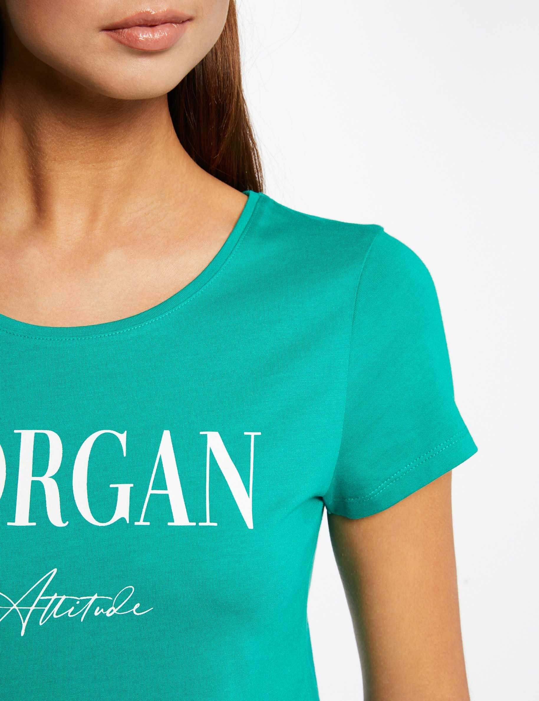 T-shirt manches courtes à inscription vert moyen femme T-shirt manches courtes à inscription vert moyen femme