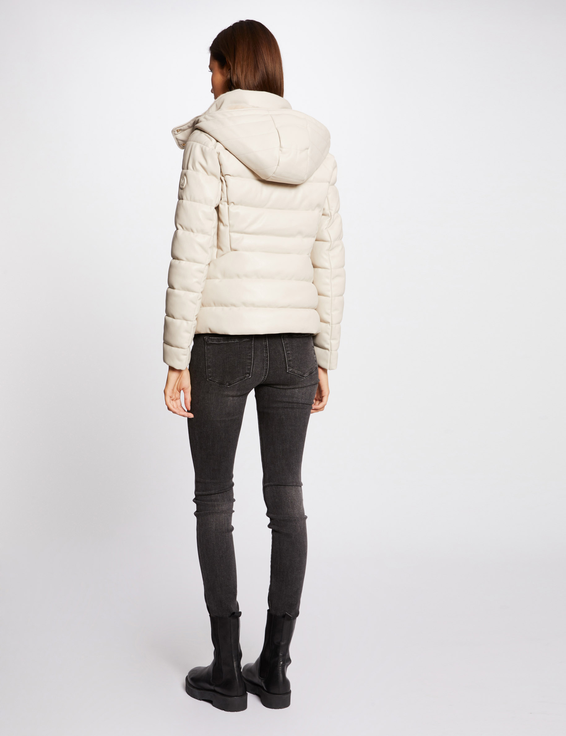 Doudoune droite capuche ivoire femme
