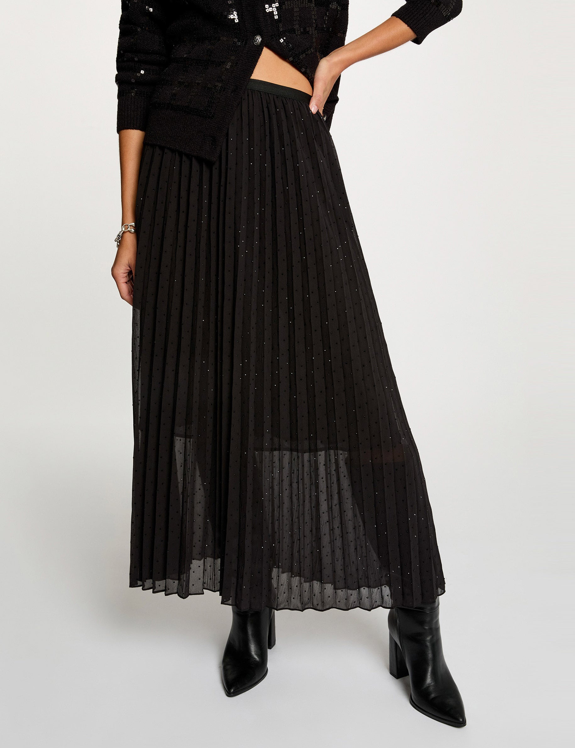 Jupe longue strass noir femme