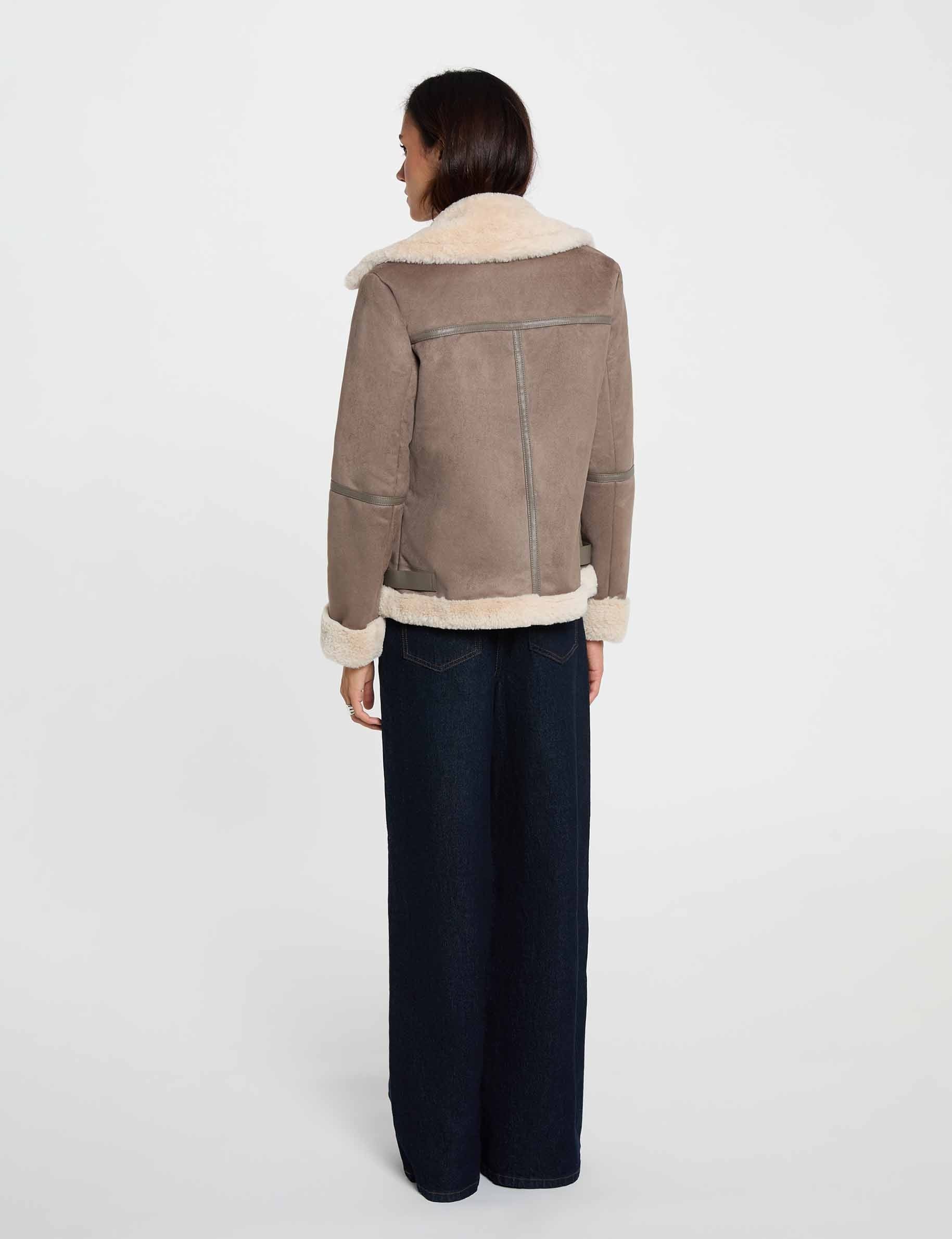 Blouson zipp&eacute; su&eacute;dine taupe femme