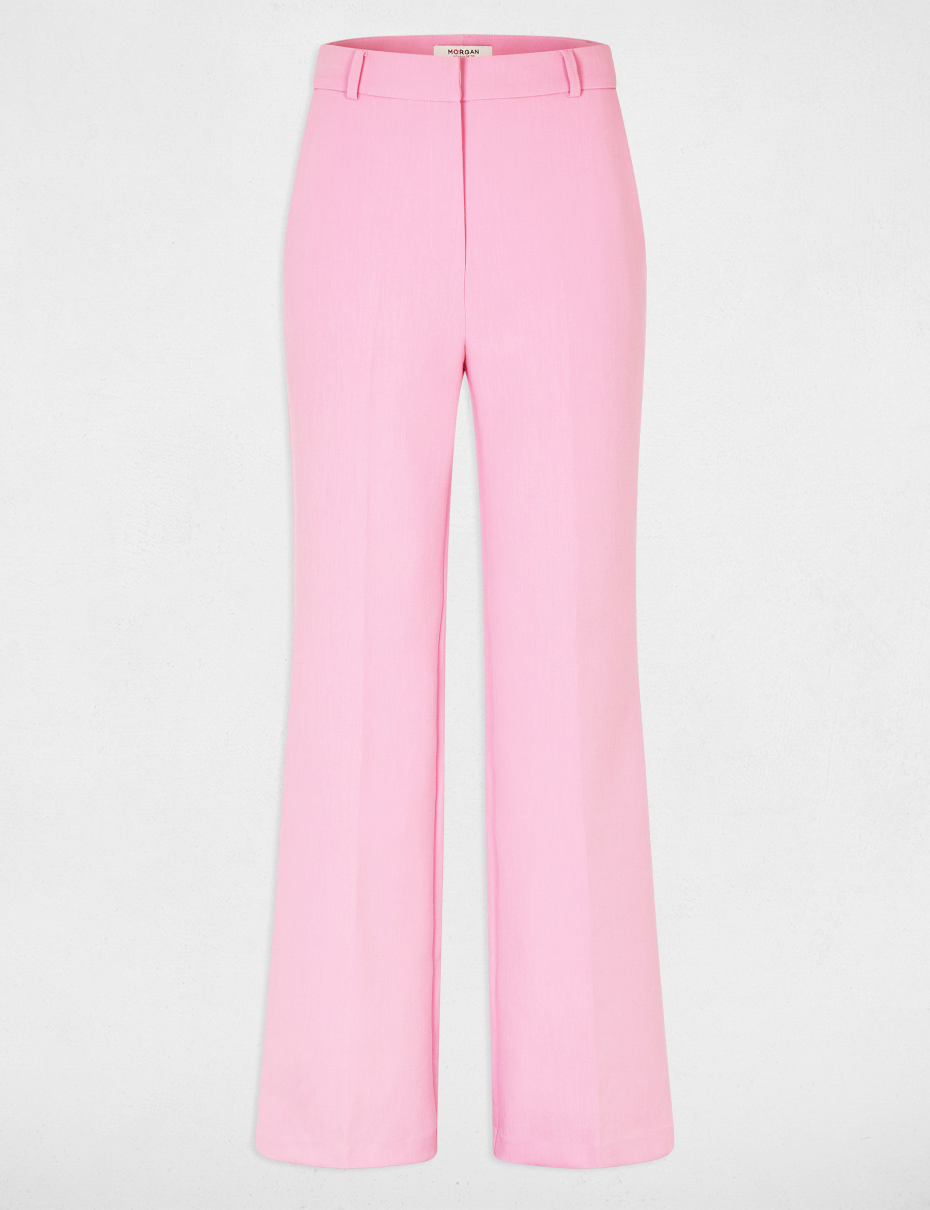 Pantalon flare taille haute rose clair femme
