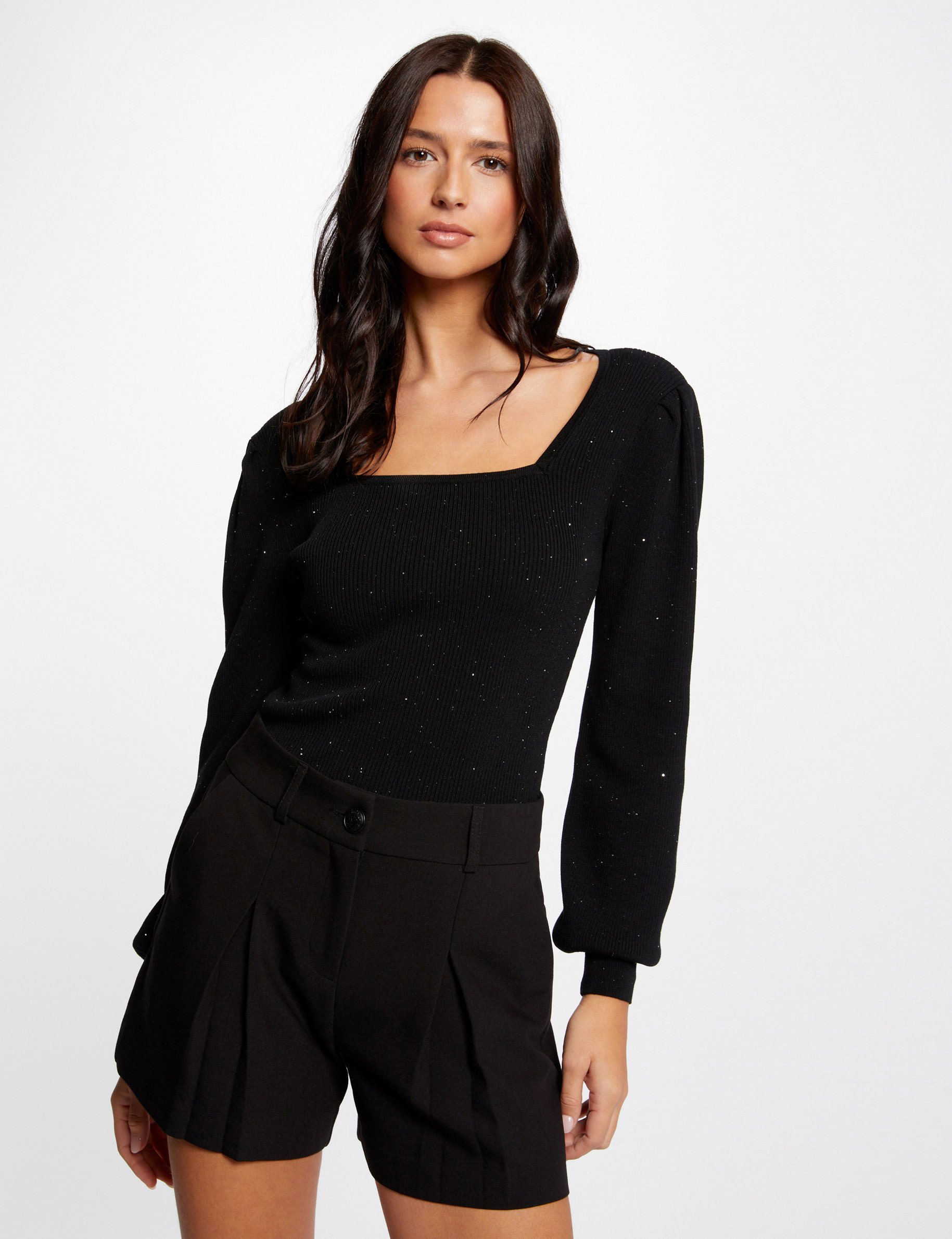 Pull manches longues à sequins noir femme