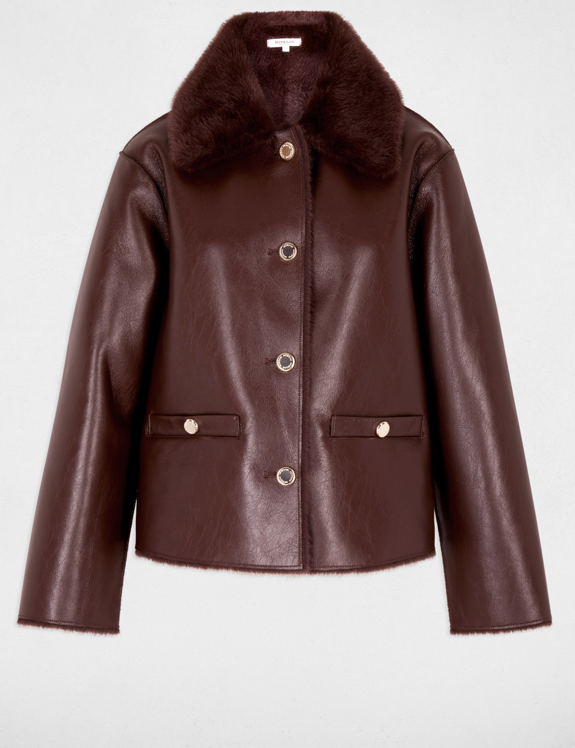 Manteau court col tailleur prune femme