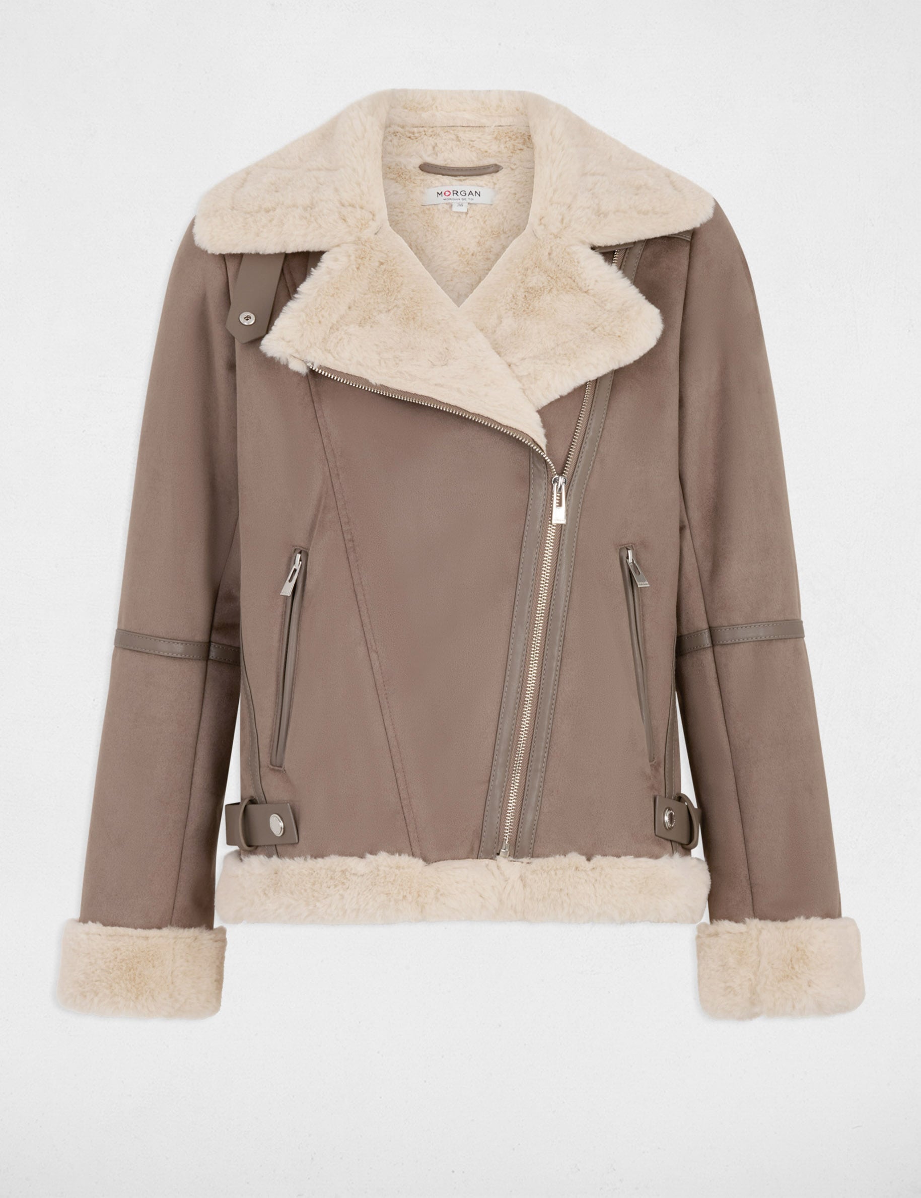 Blouson zipp&eacute; su&eacute;dine taupe femme