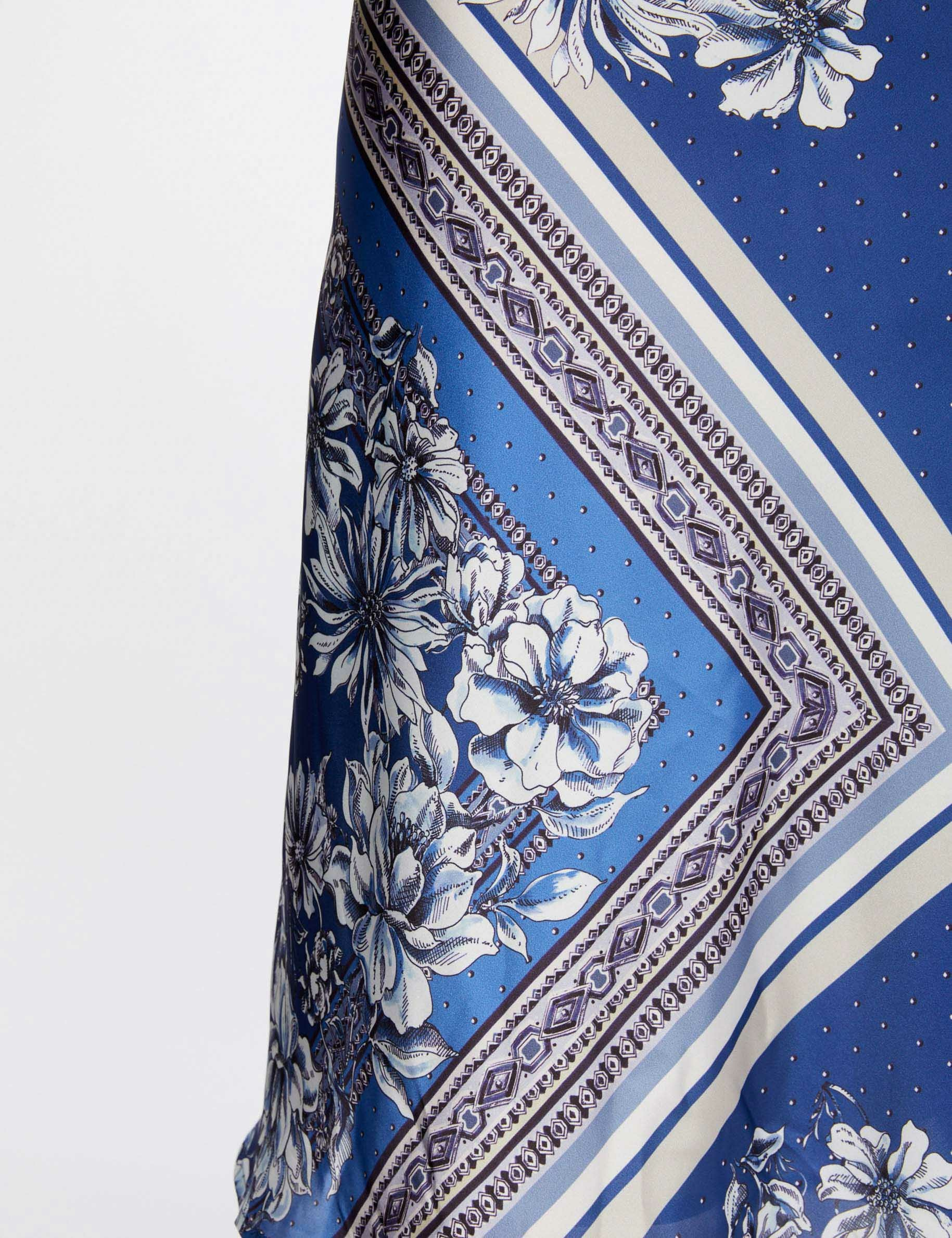 Jupe évasée taille haute imprimé floral bleu femme Jupe évasée taille haute imprimé floral bleu femme