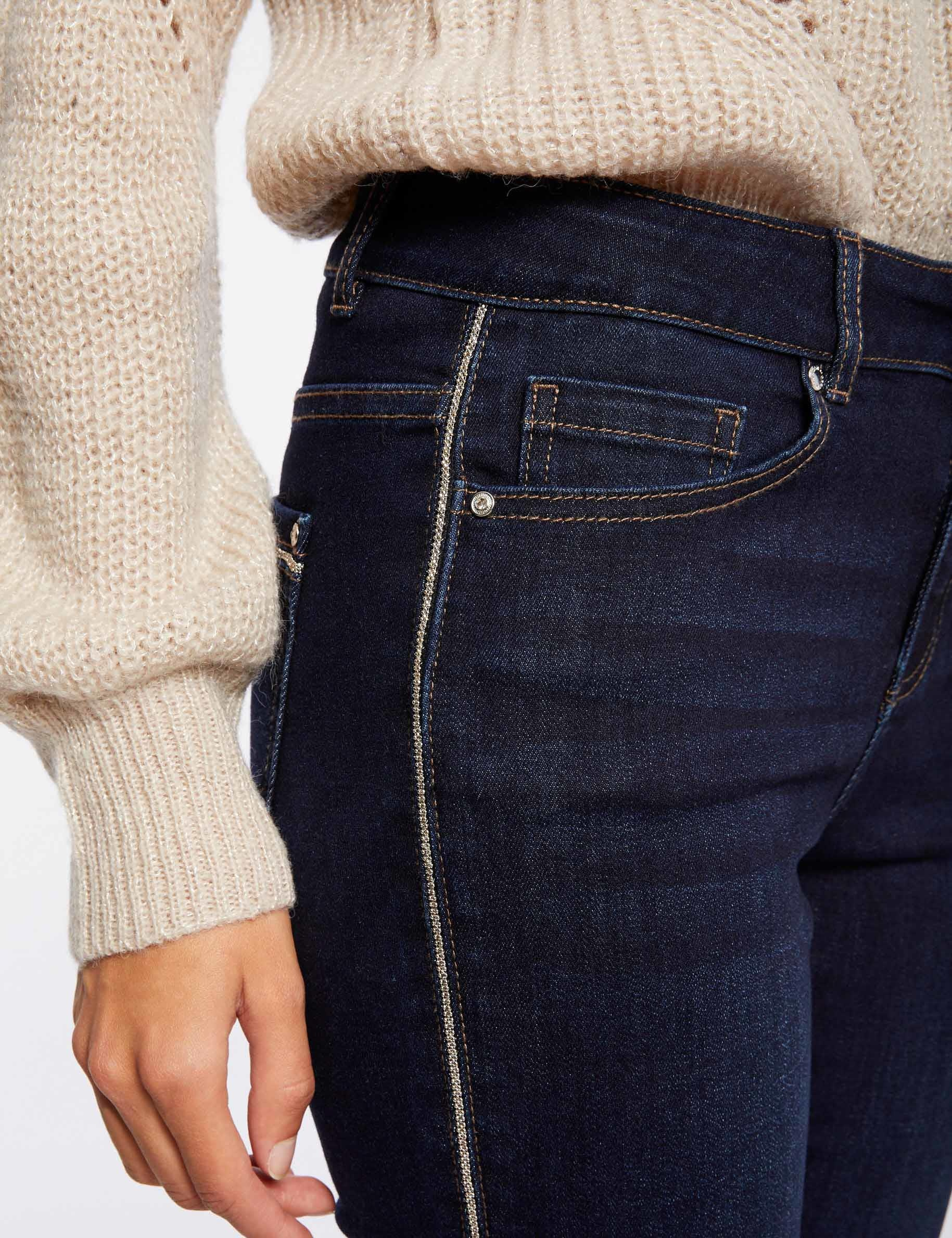 Jeans slim avec bandes strass jean brut femme