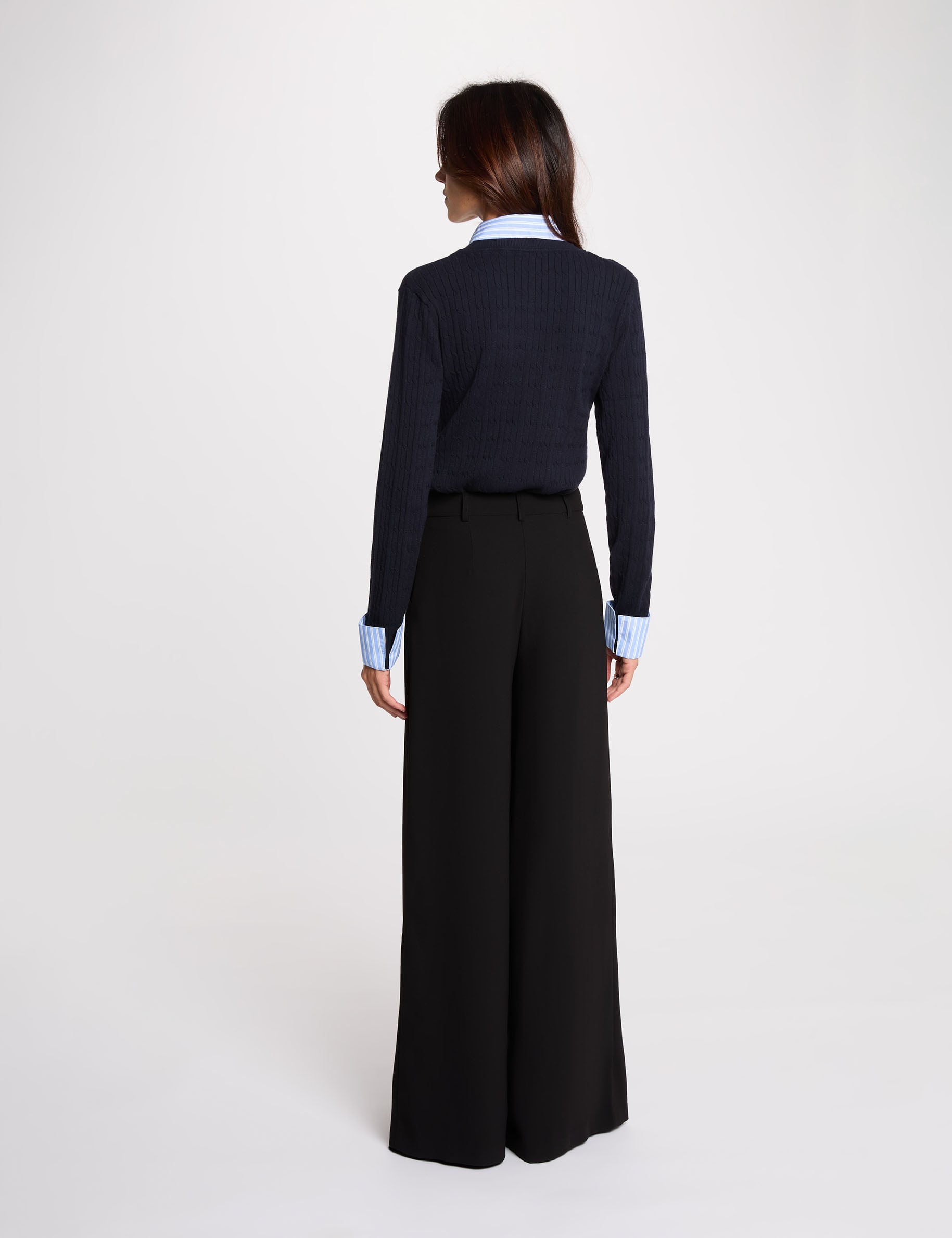 Pull col &agrave; revers bleu marine femme