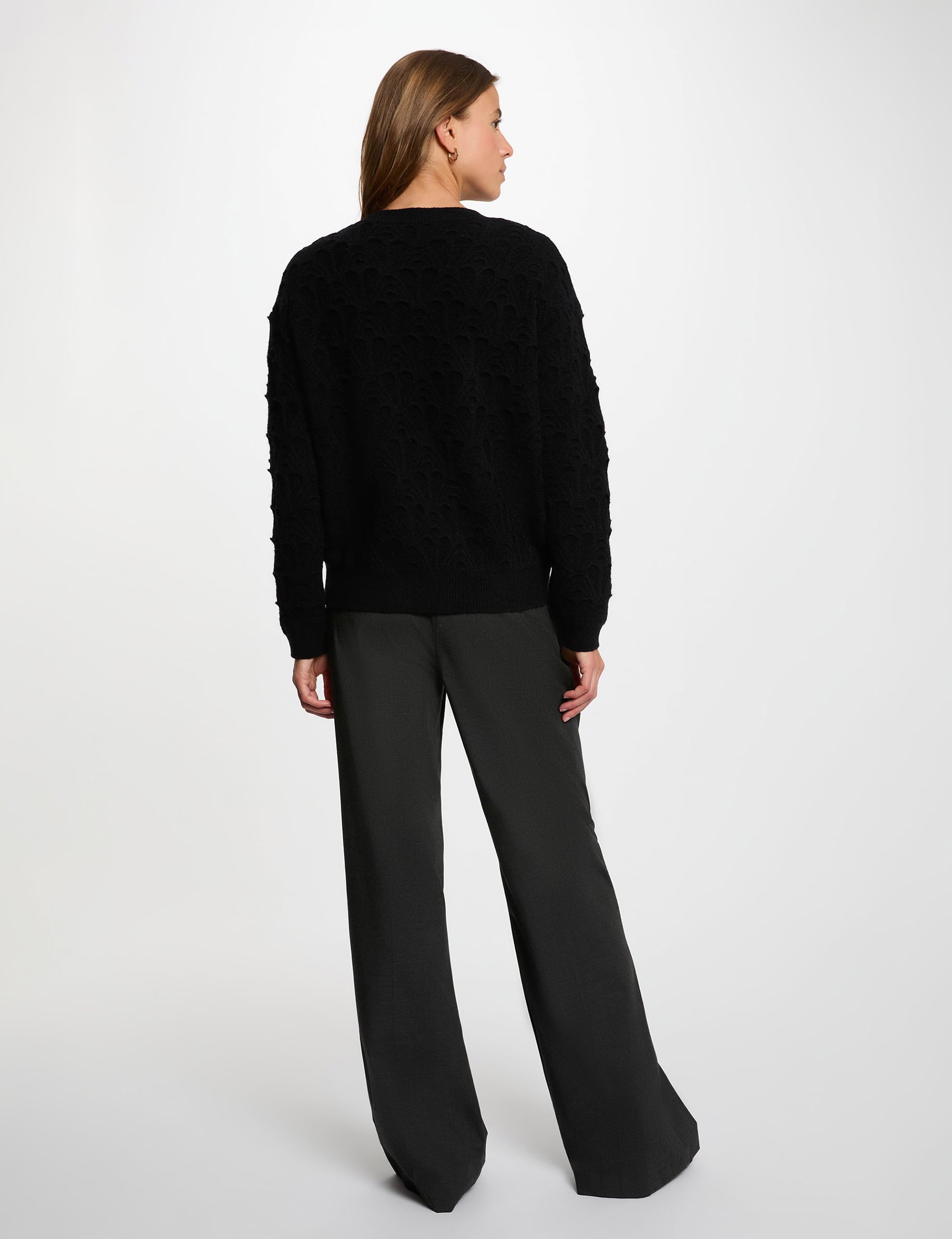 Pull col rond fantaisie noir femme