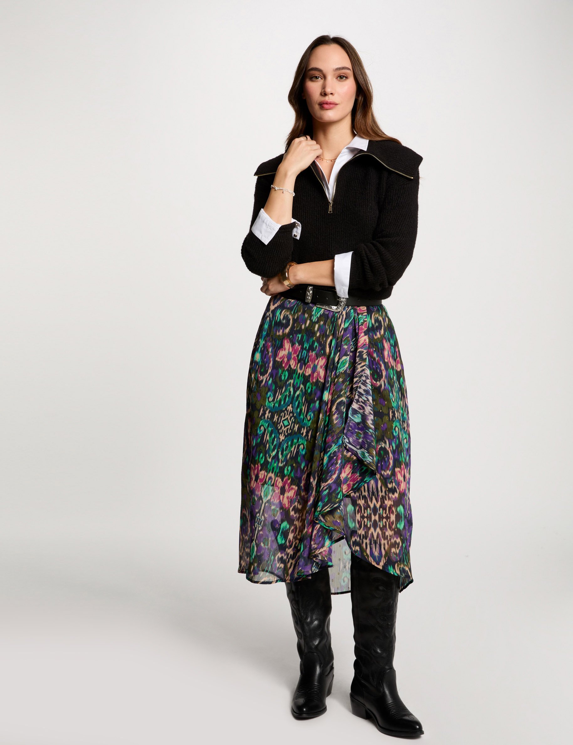 jupe portefeuille imprimee multicolore femme Jupe portefeuille imprimée multicolore femme