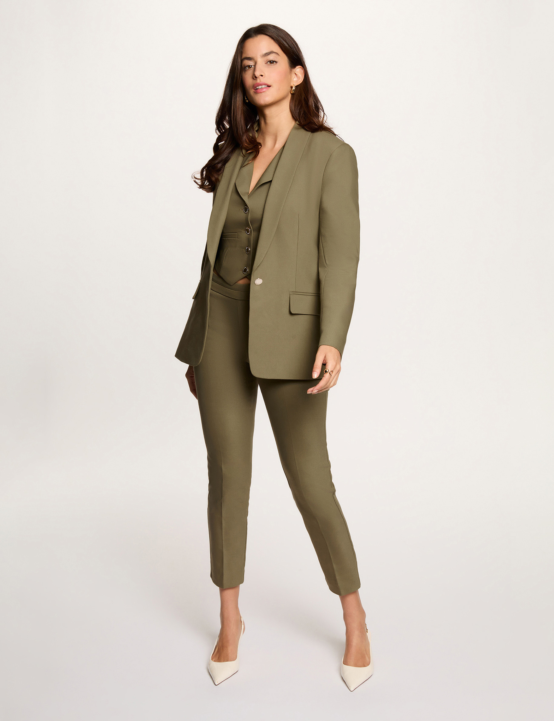 Pantalon cigarette 7/8&egrave;me vert kaki femme